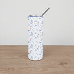 Stainless Steel Skinny Tumbler & Straw with Flower Design