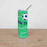 Personalised Stainless Steel Skinny Tumbler & Straw with Football Pitch Design