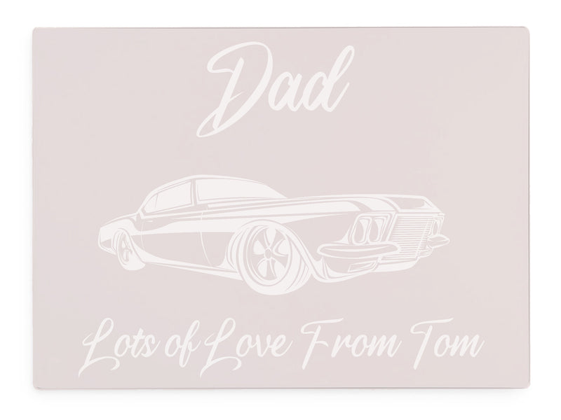 Personalised Dad With Sports Car Pink Glass Worktop Saver