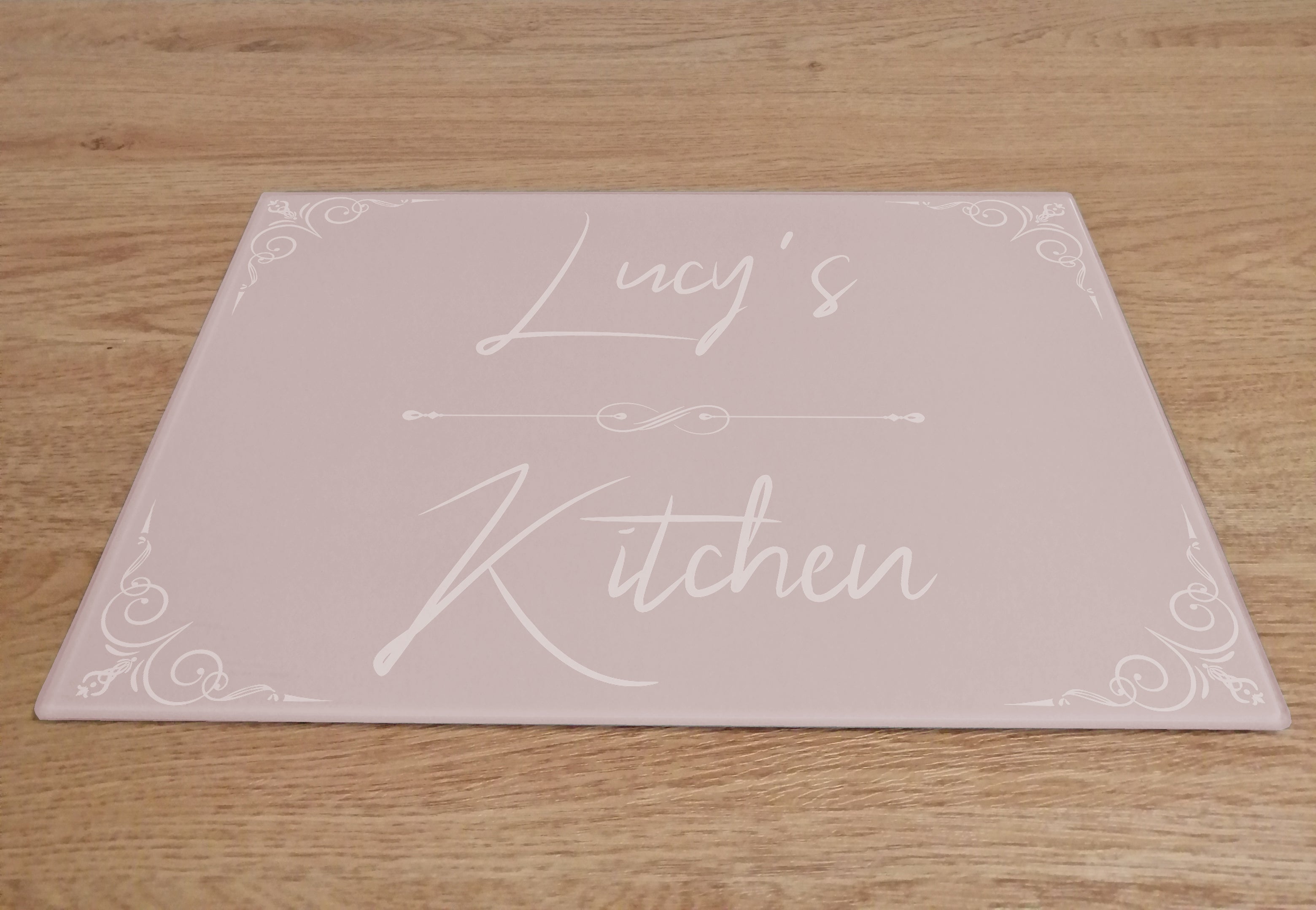 Personalised Kitchen Pink Glass Worktop Saver