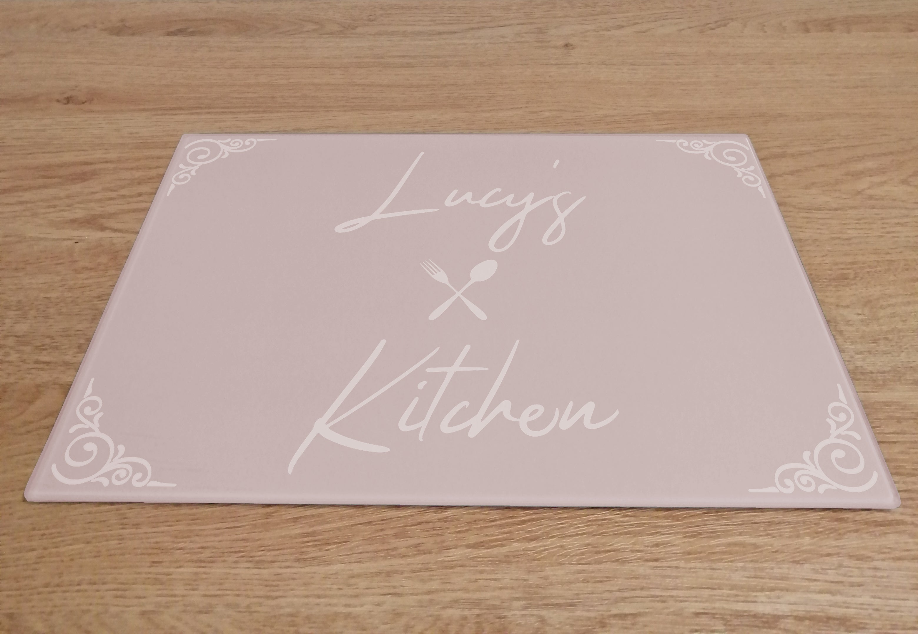 Personalised Kitchen Pink Glass Worktop Saver