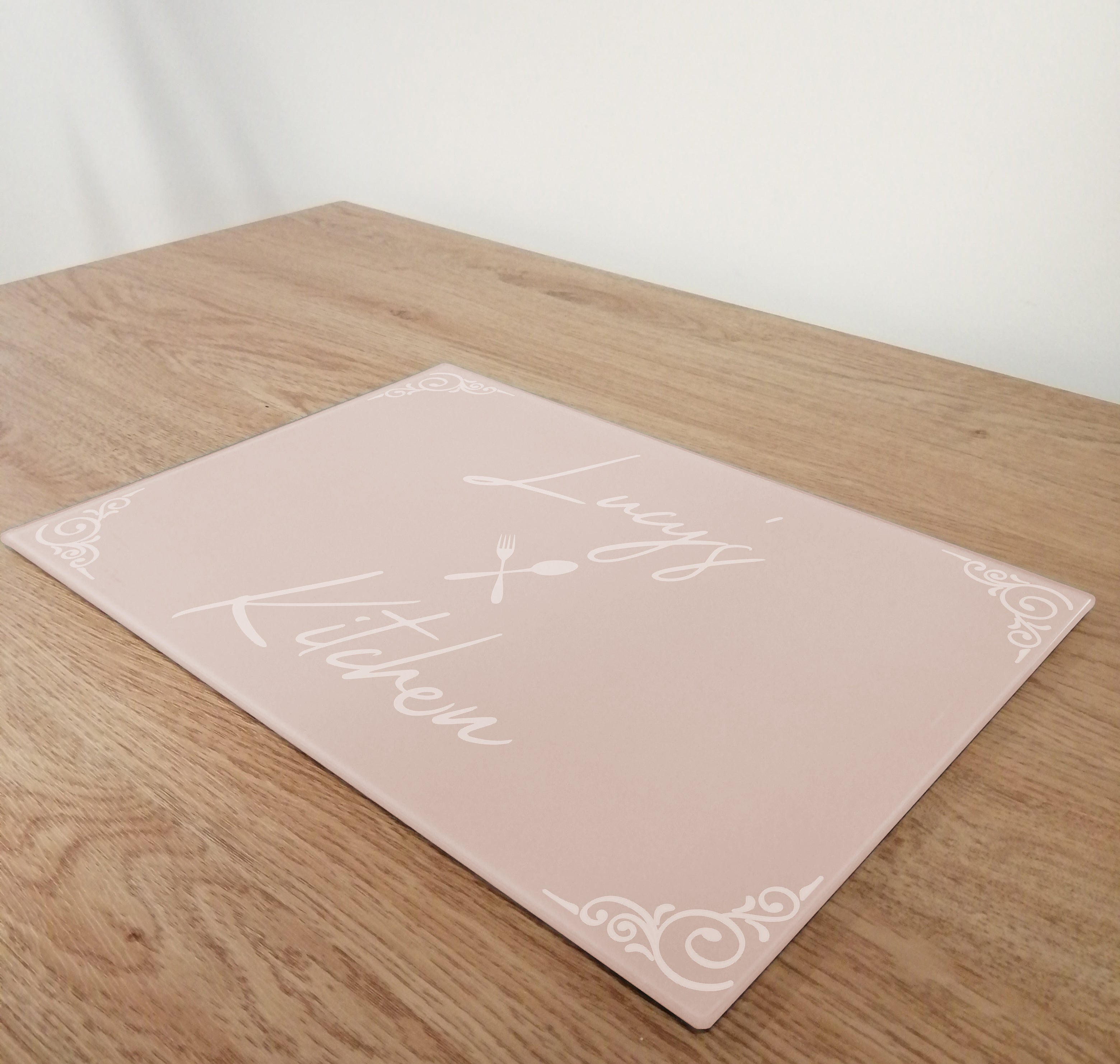 Personalised Kitchen Pink Glass Worktop Saver