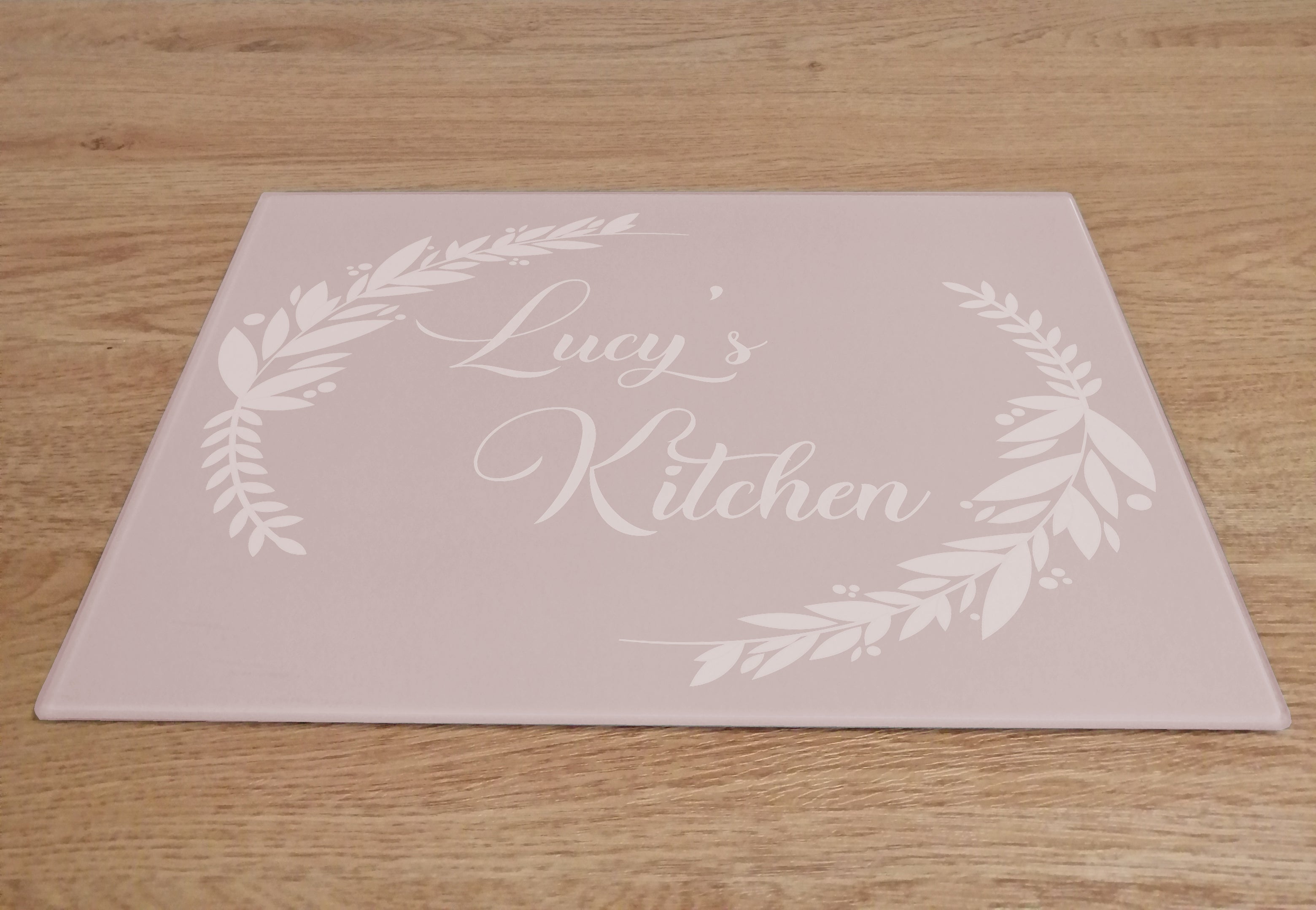 Personalised Kitchen Pink Glass Worktop Saver