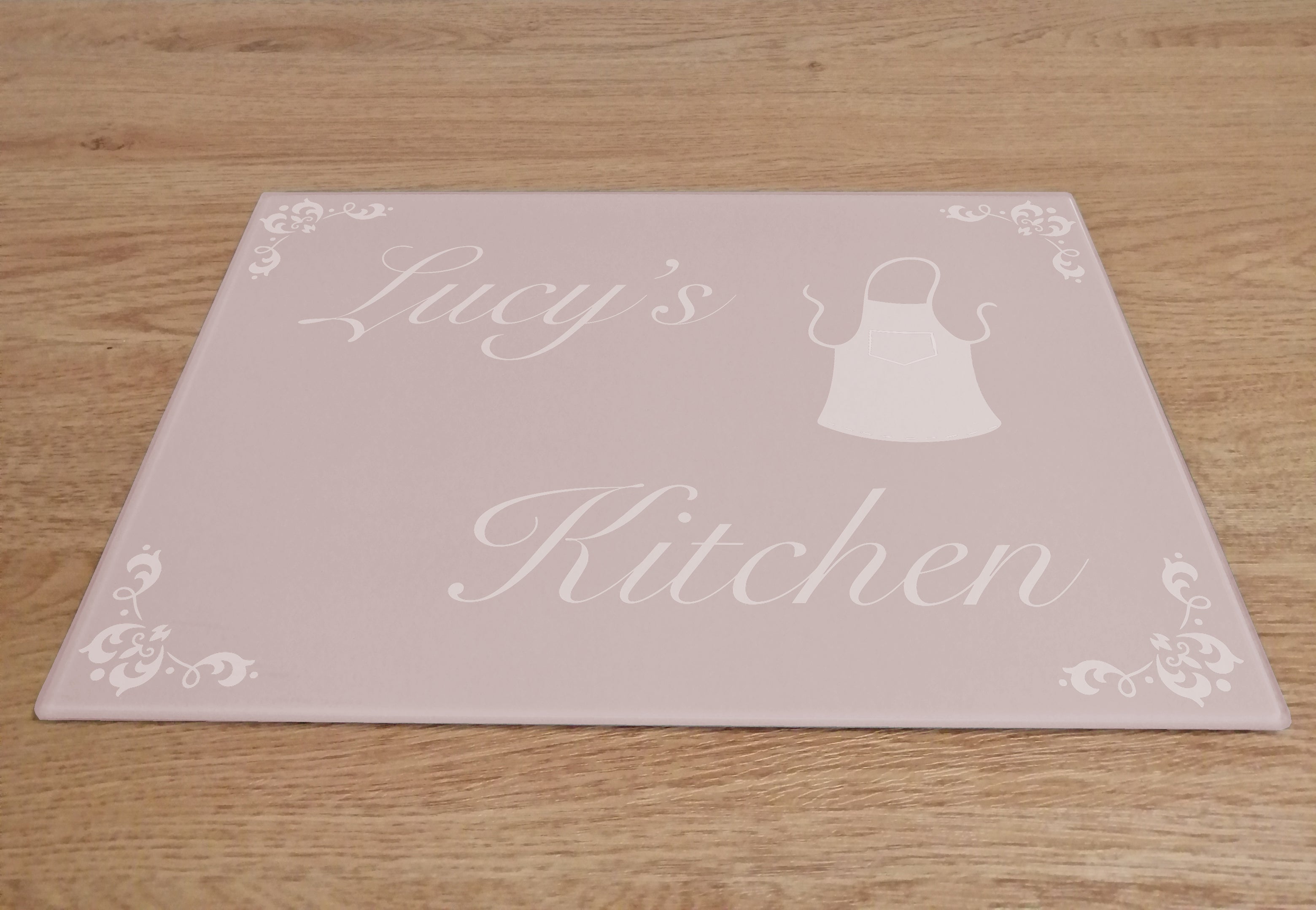 Personalised Kitchen Pink Glass Worktop Saver