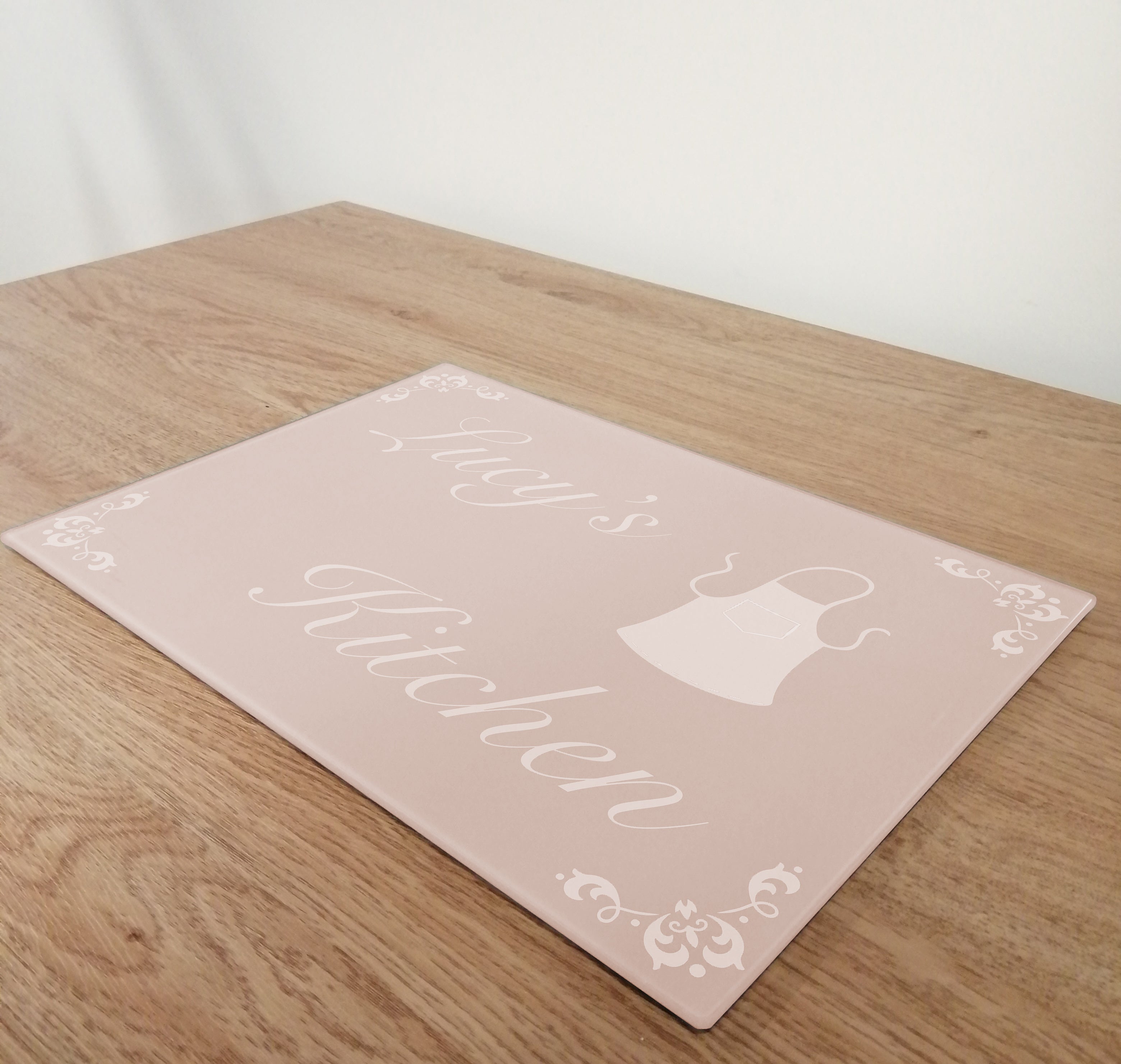 Personalised Kitchen Pink Glass Worktop Saver