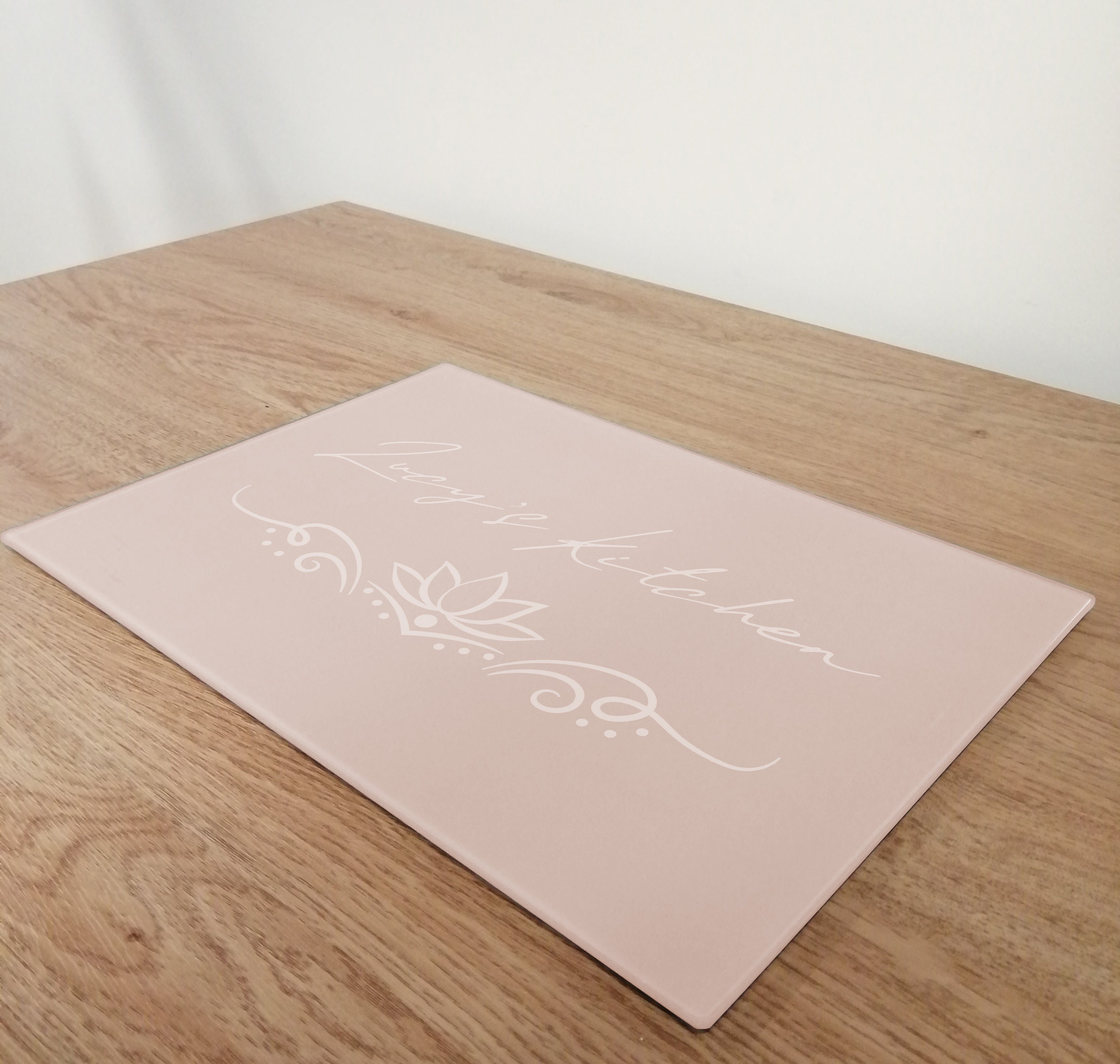 Personalised Kitchen Pink Glass Worktop Saver