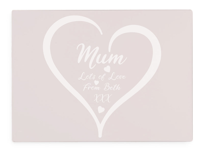Personalised Mum With Love Heart Pink Glass Worktop Saver