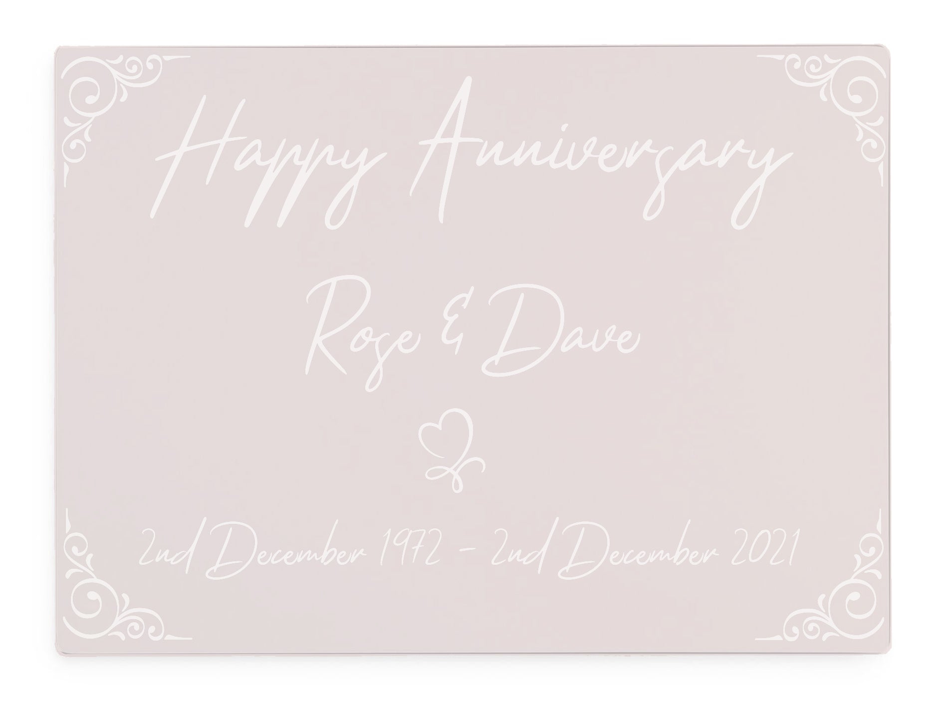 Personalised Happy Anniversary Pink Glass Worktop Saver