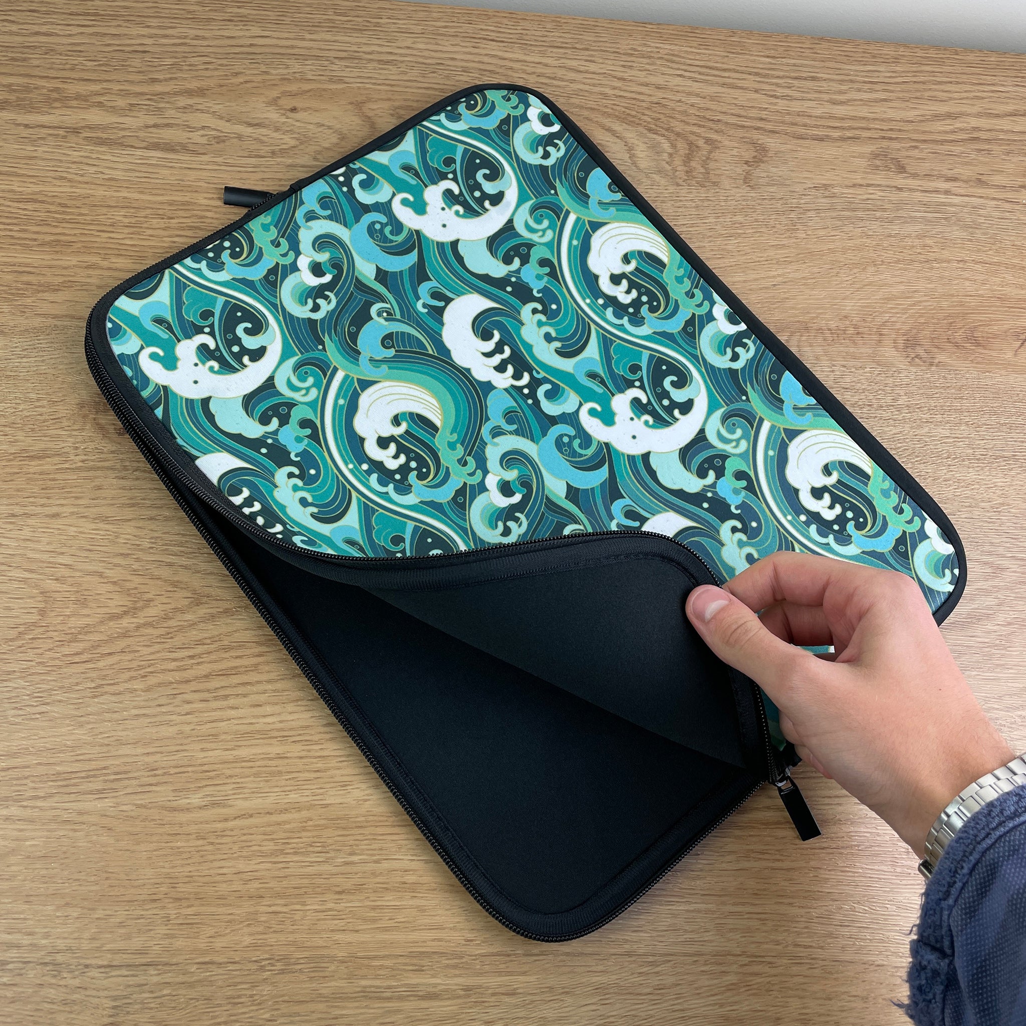 Laptop Sleeve with Japanese Waves Design