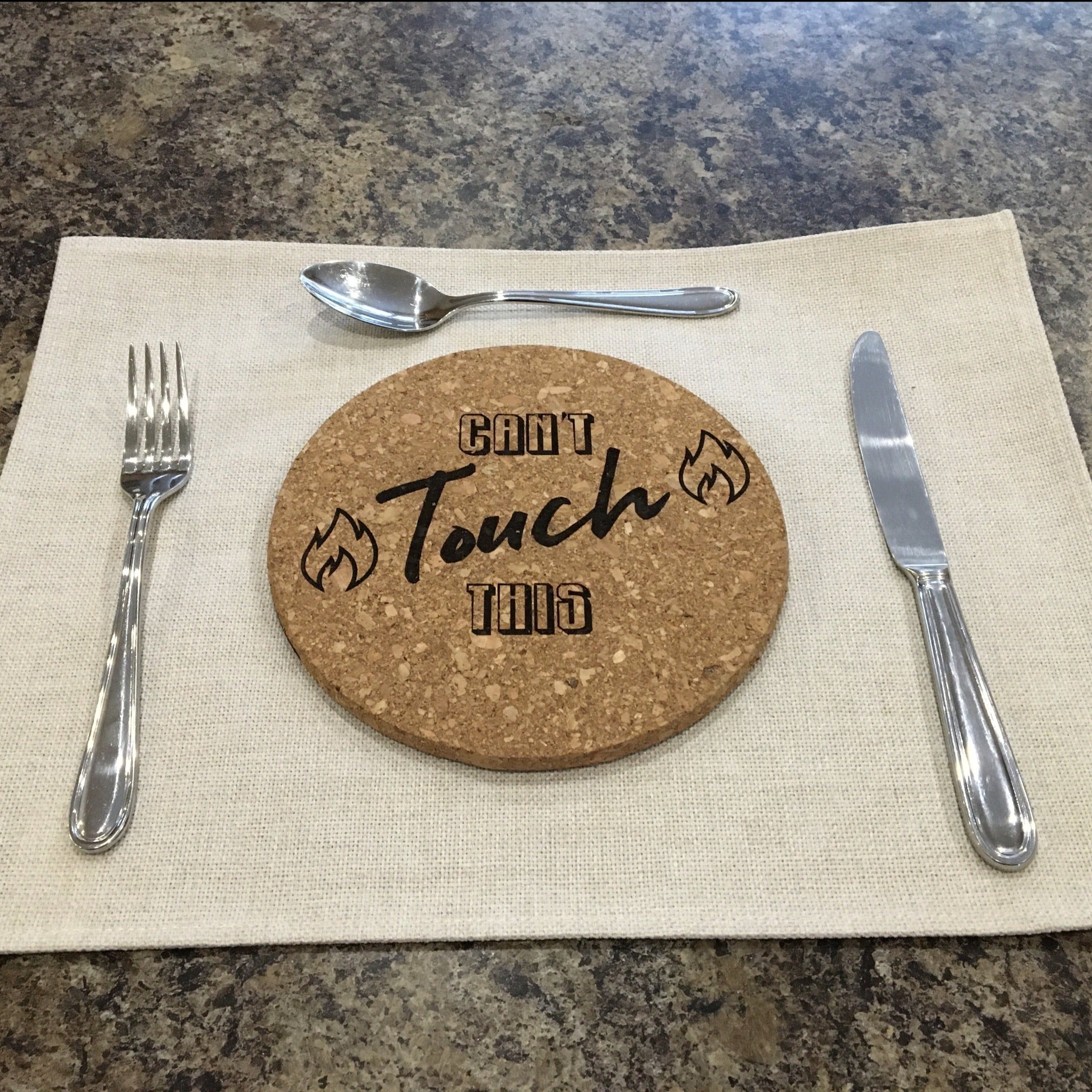 Cork Trivet Mat "Can't touch this"