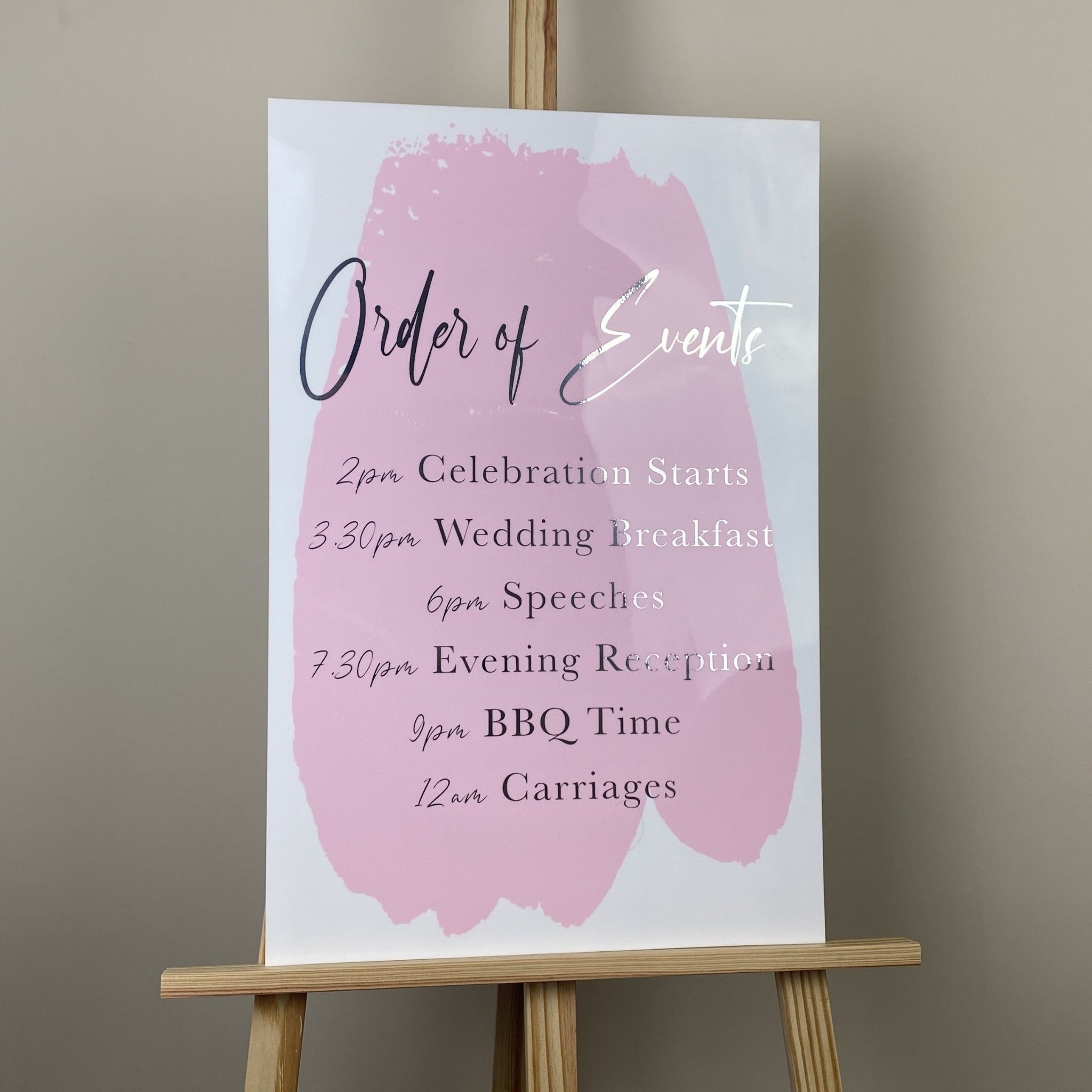 Order of Events Perspex Wedding Sign