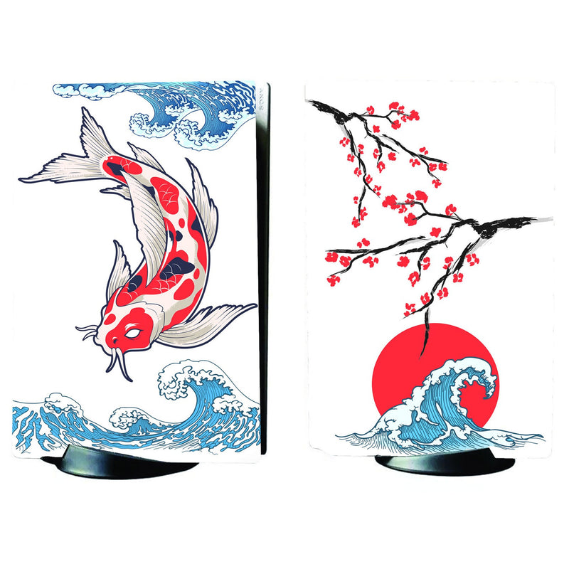 PS5 Japanese Red Koi and Waves Personalised Console Vinyl Sticker