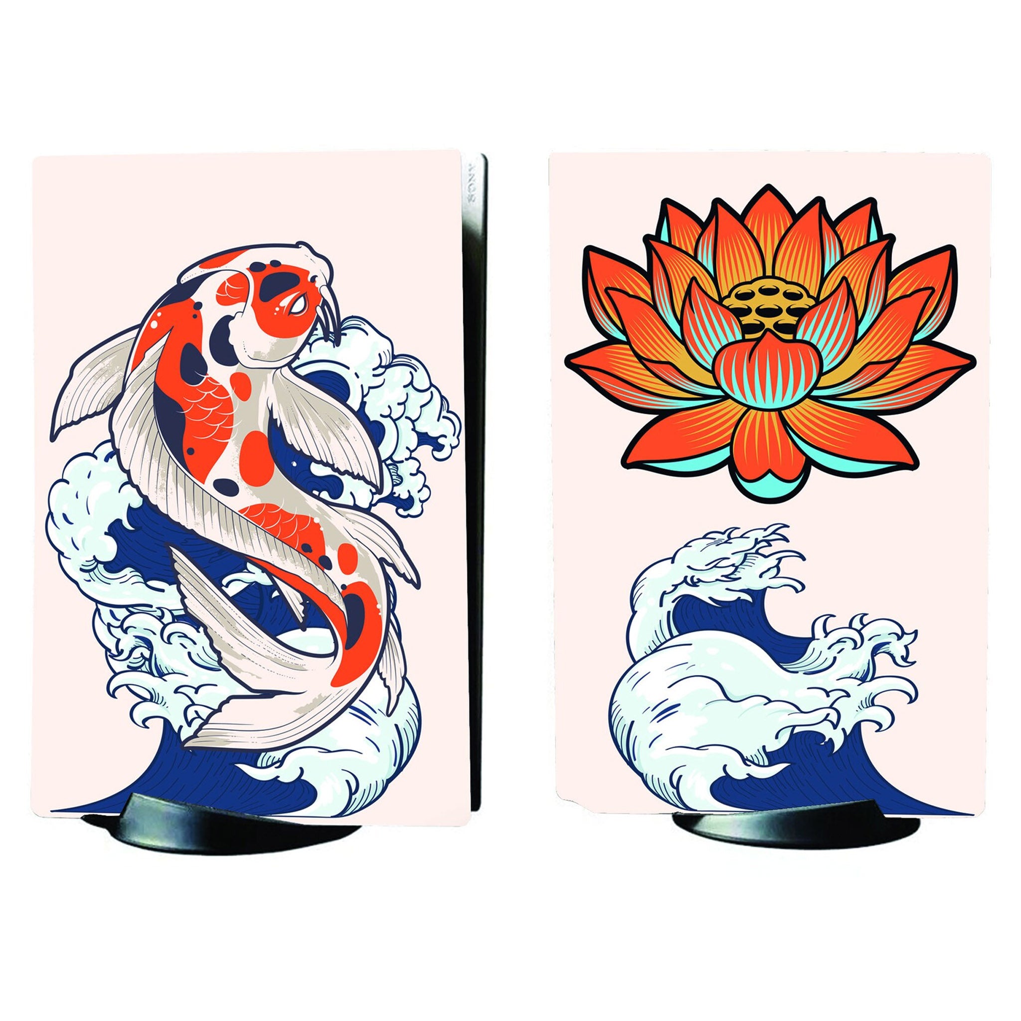 PS5 Japanese Orange Koi and Lotus Personalised Console Vinyl Sticker