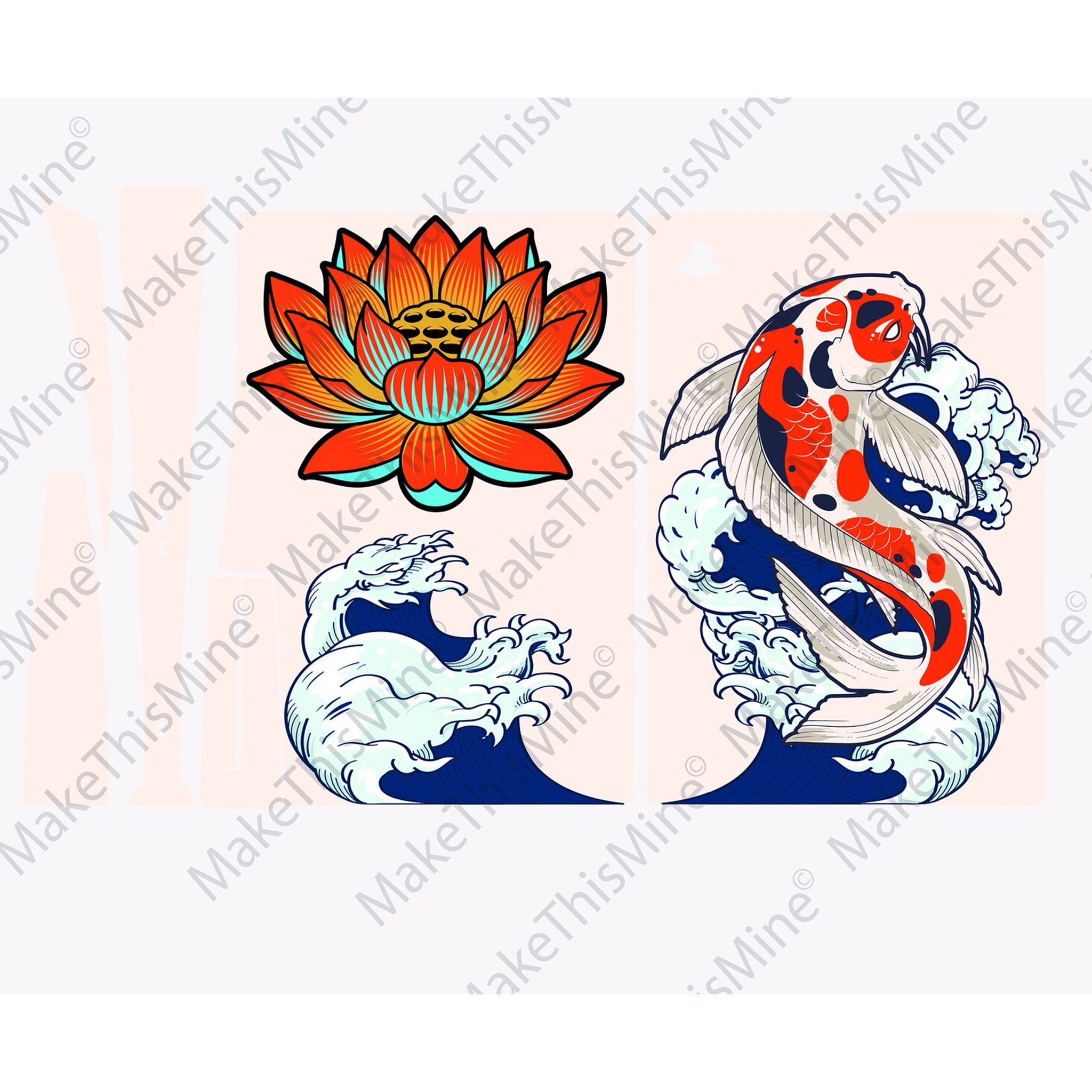 PS5 Japanese Orange Koi and Lotus Personalised Console Vinyl Sticker