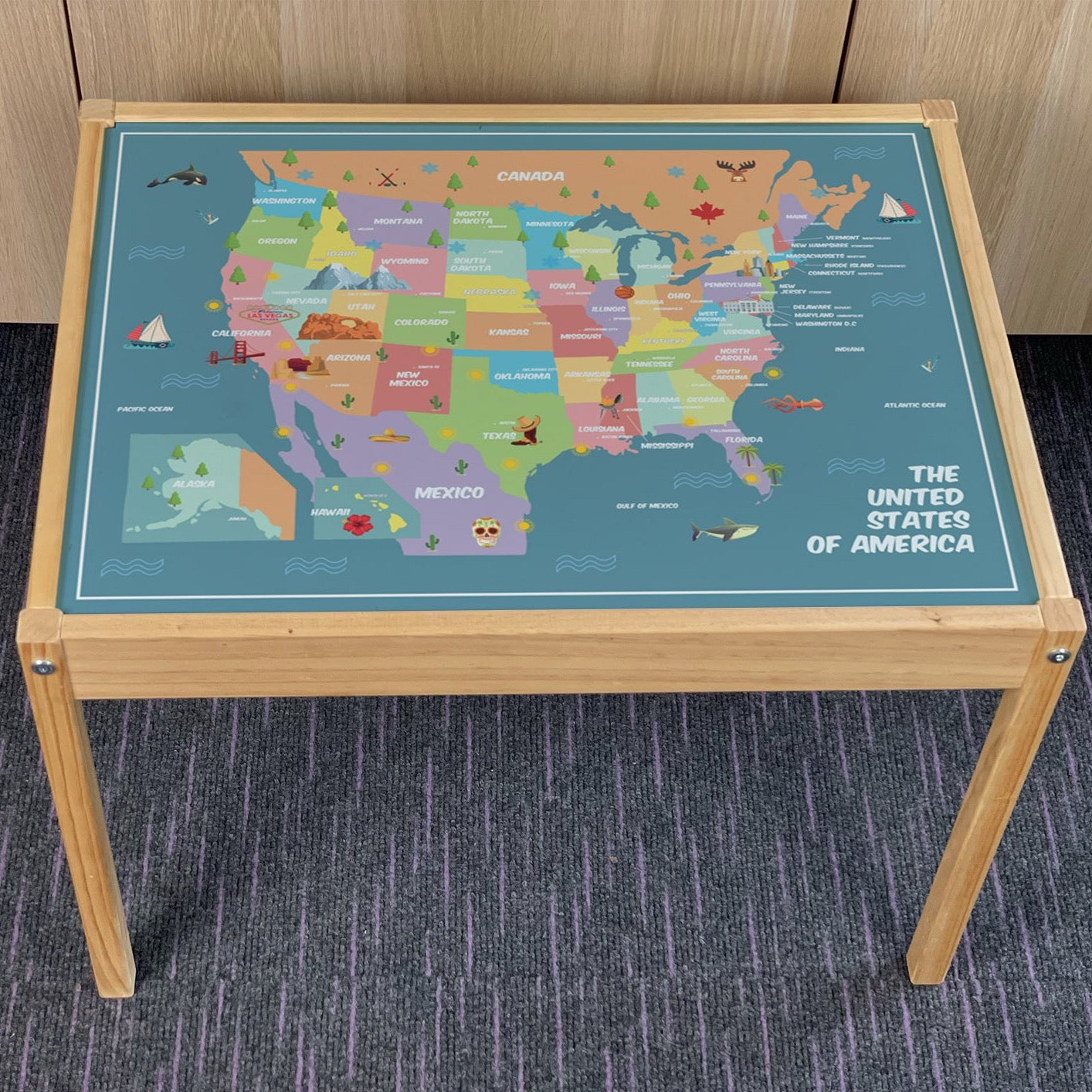 Kids USA Map Table Top STICKER ONLY Compatible with IKEA Latt Tables