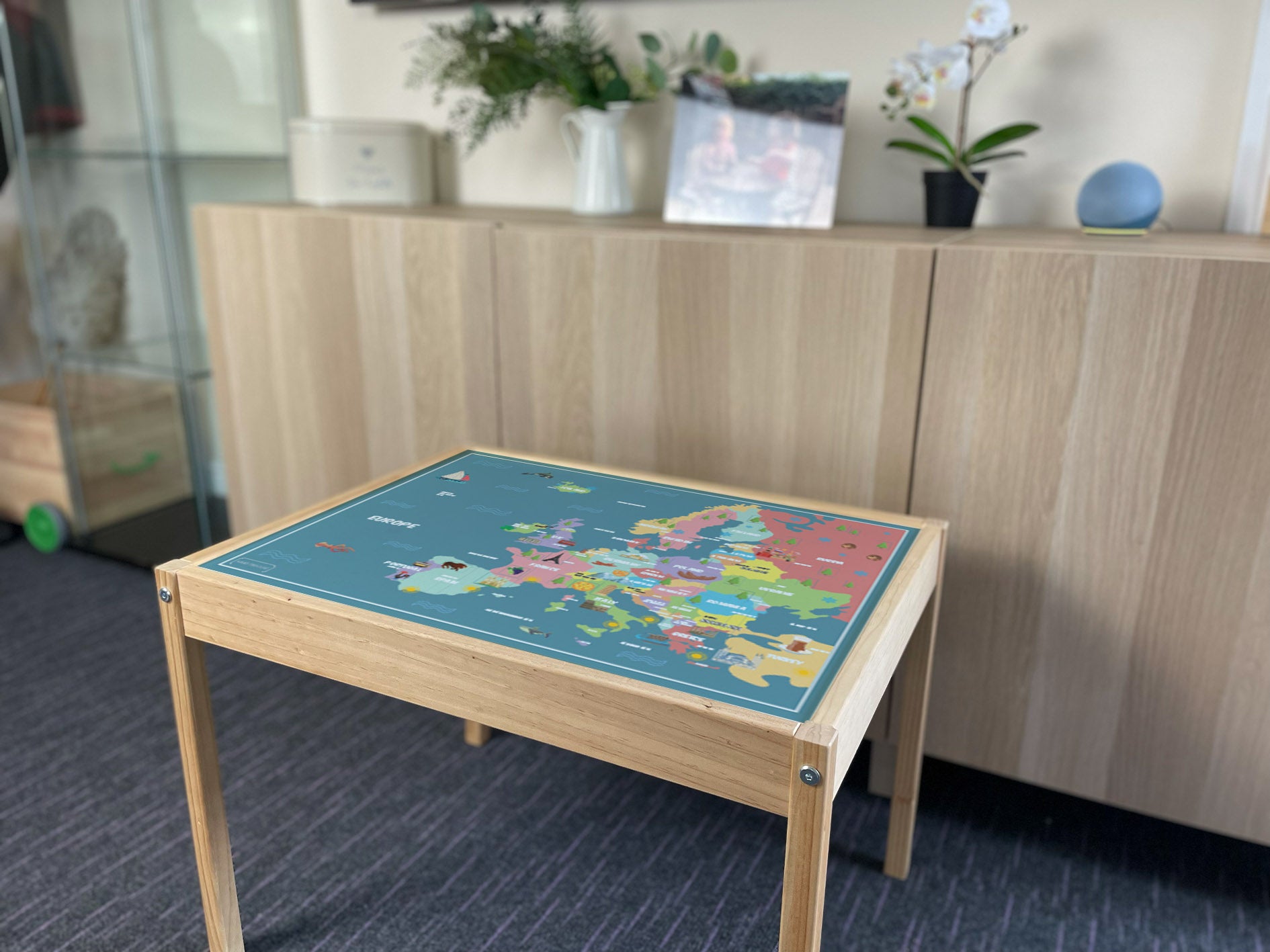 Kids Europe Map Table Top STICKER ONLY Compatible with IKEA Latt Tables