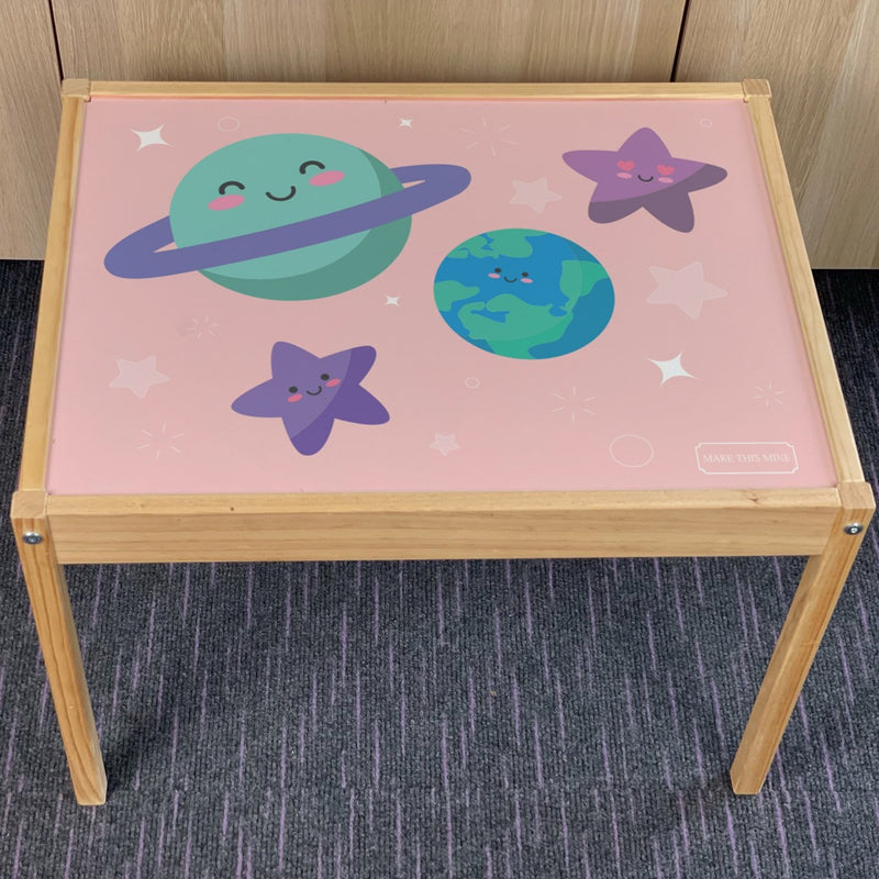 Kids Pink Stars Planets Table Top STICKER ONLY Compatible with IKEA Latt Tables
