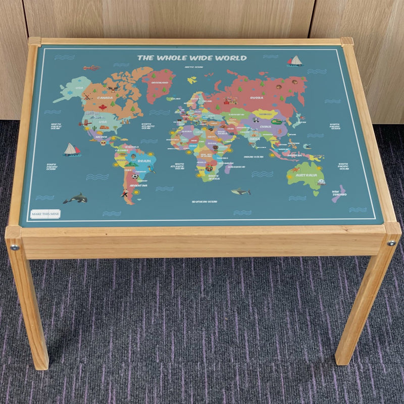 Kids World Map Table Top STICKER ONLY Compatible with IKEA Latt Tables