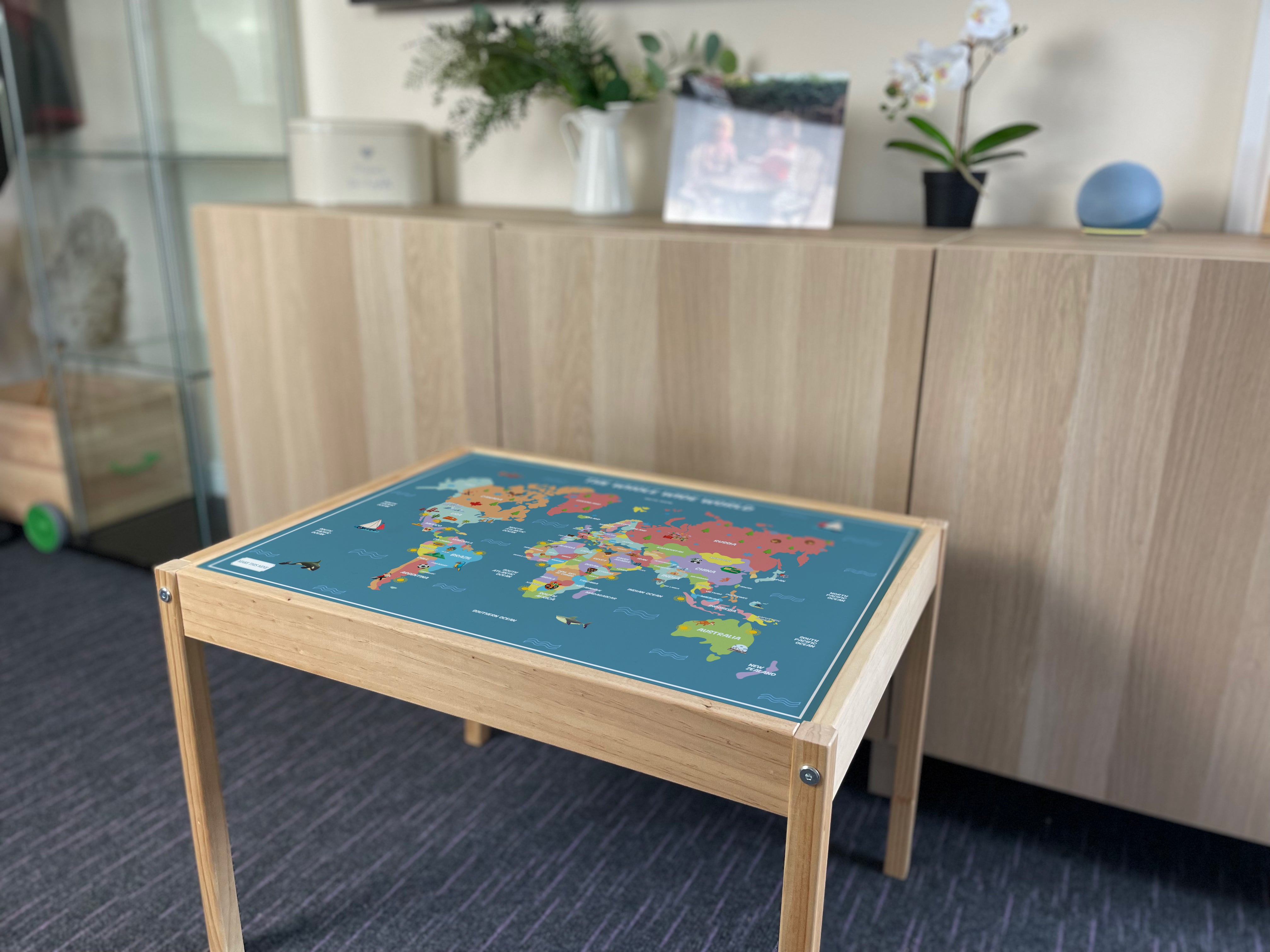 Kids World Map Table Top STICKER ONLY Compatible with IKEA Latt Tables