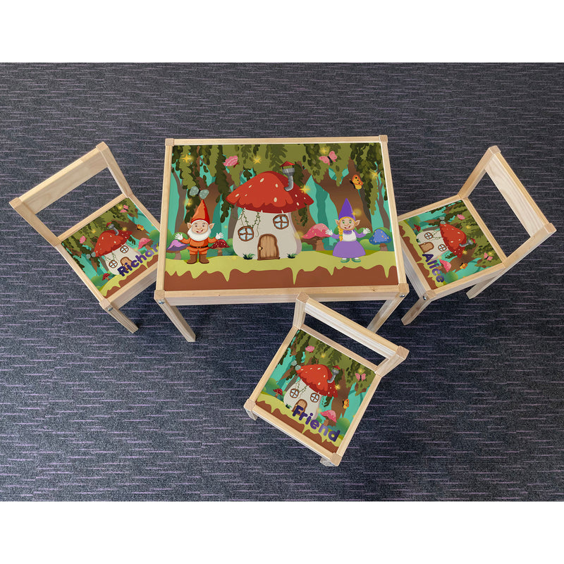 Personalised Children's Table and 3 Chair Printed Mushroom Design