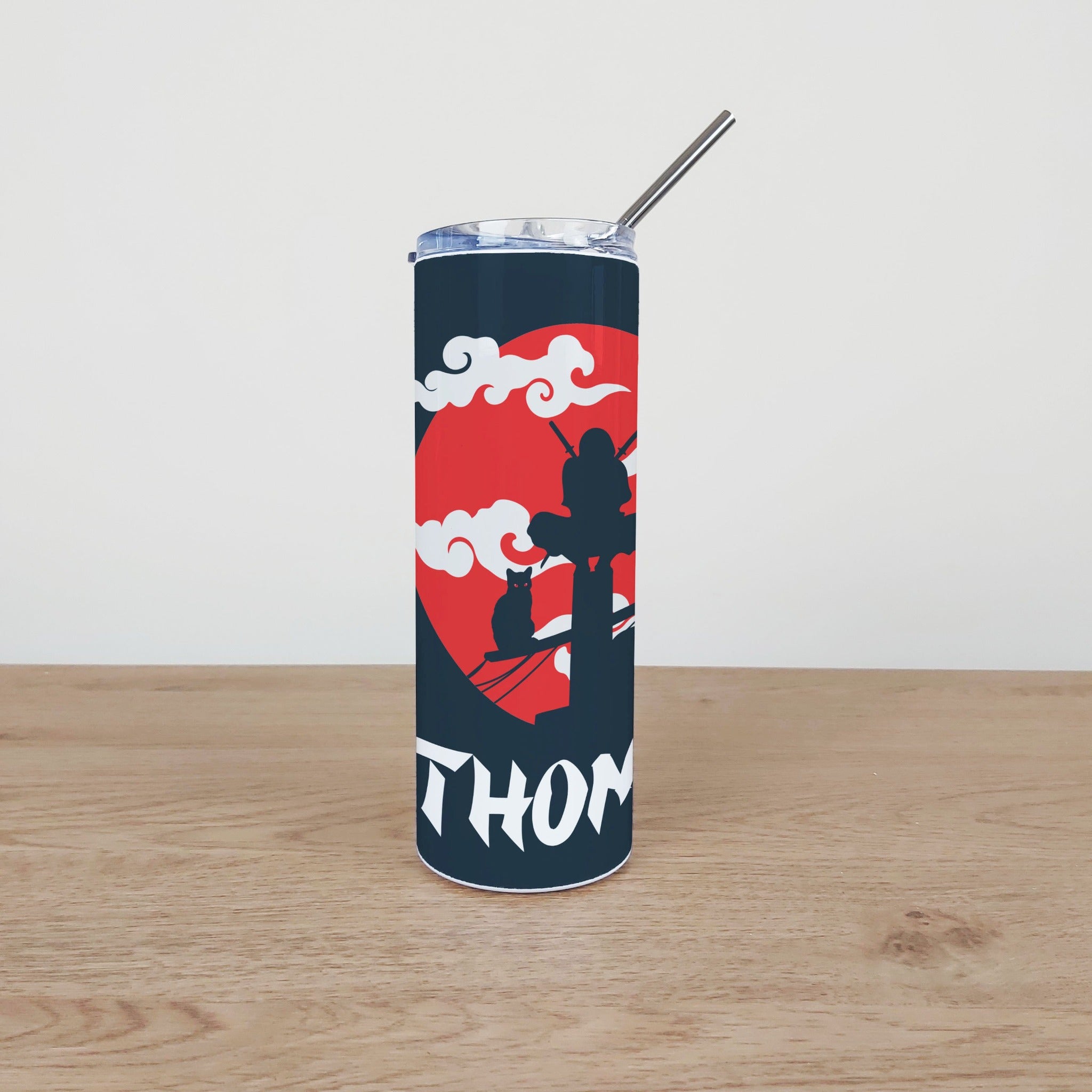 Personalised Stainless Steel Skinny Tumbler & Straw with Ninja Samurai Design