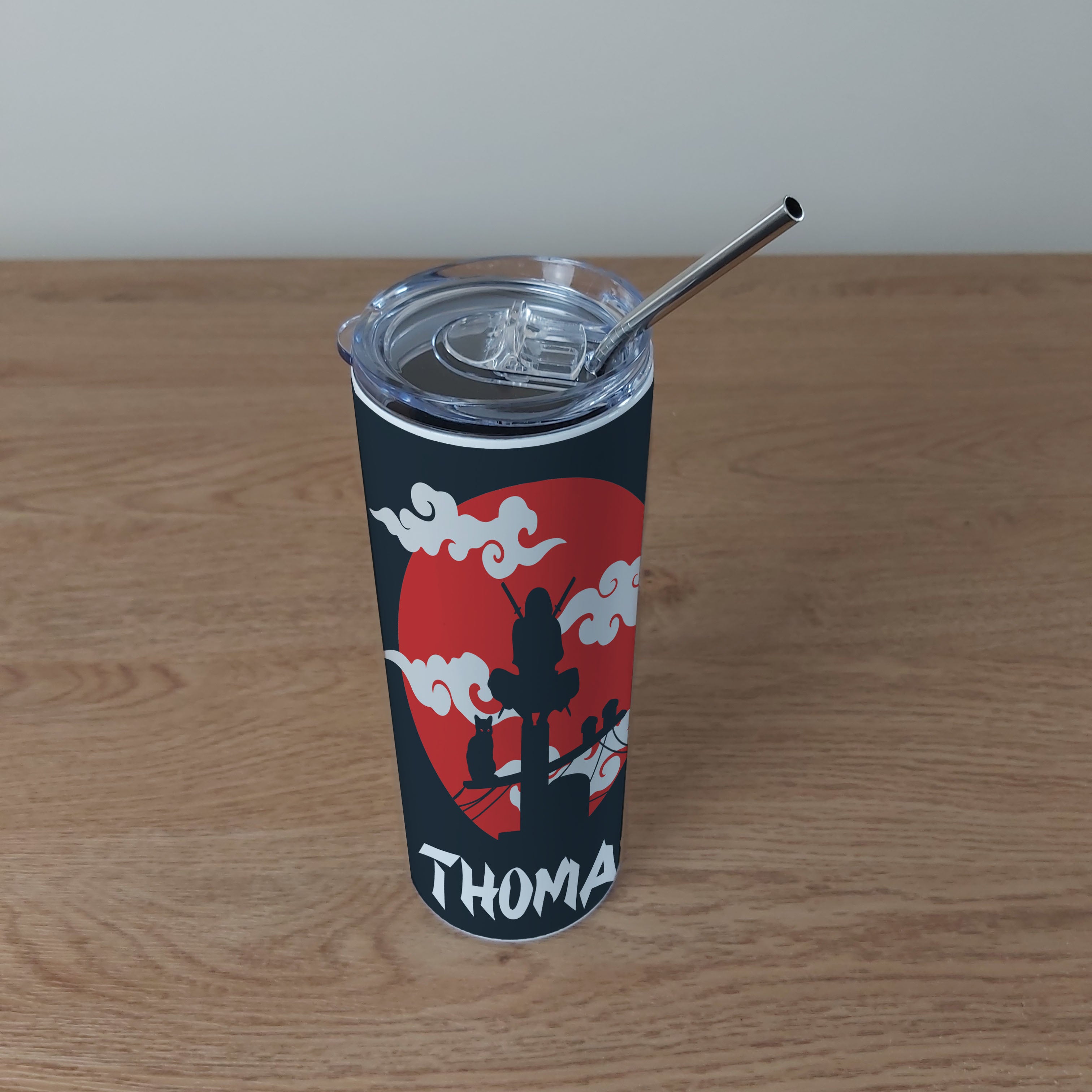 Personalised Stainless Steel Skinny Tumbler & Straw with Ninja Samurai Design