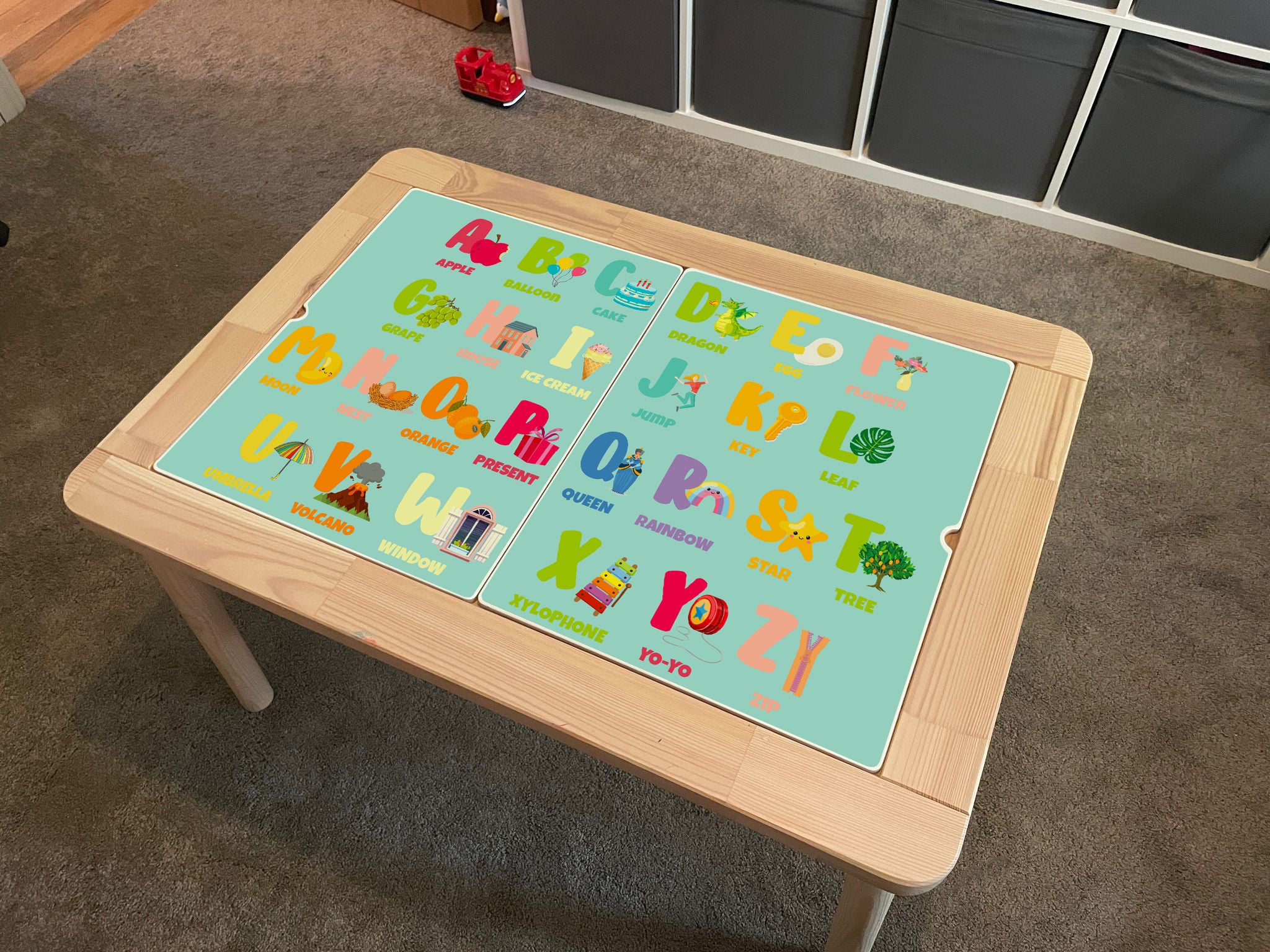 Kids Object Alphabet Table Top STICKER ONLY Compatible with IKEA Flisat Tables