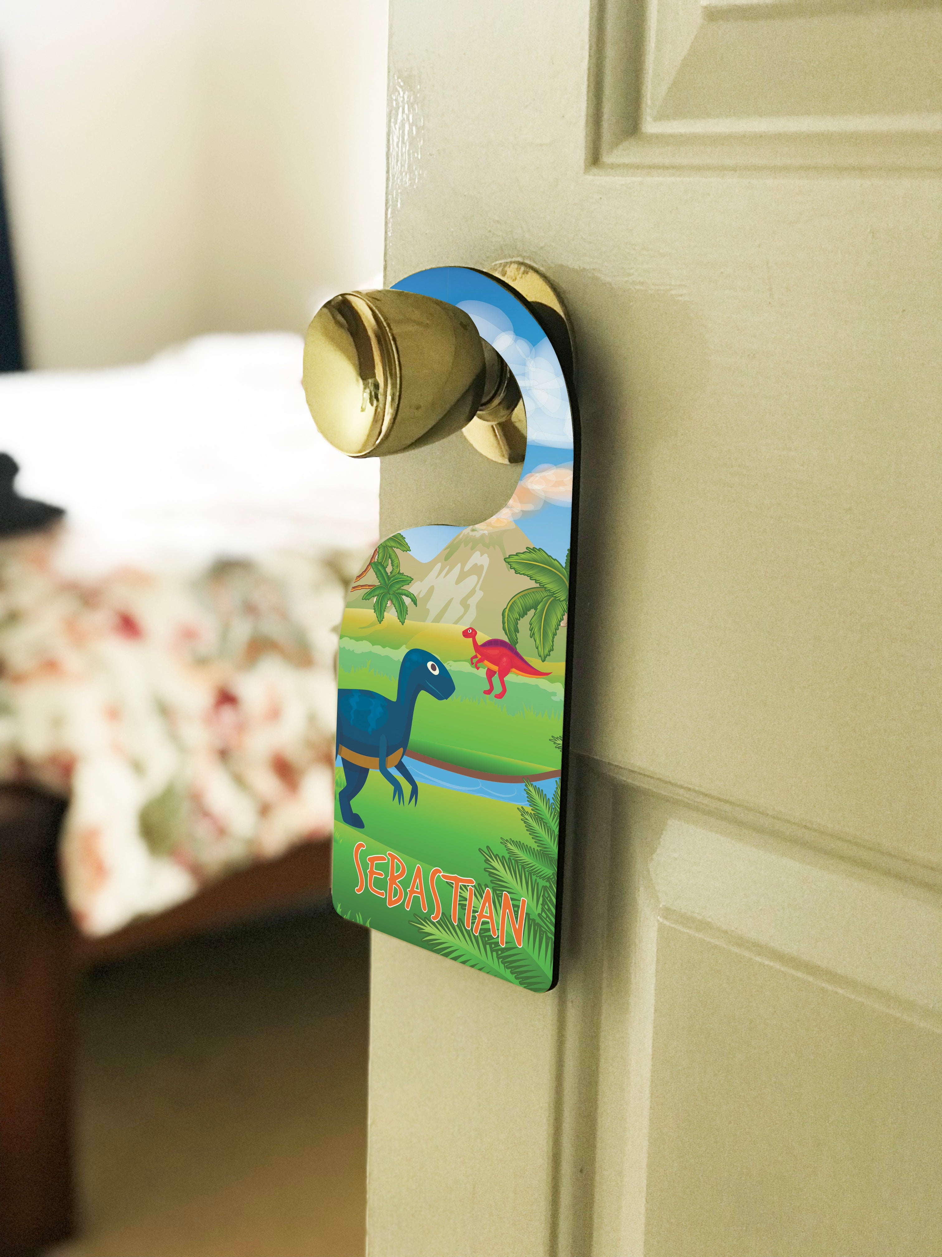 Personalised Children's Door Hanger - Dinosaur Landscape