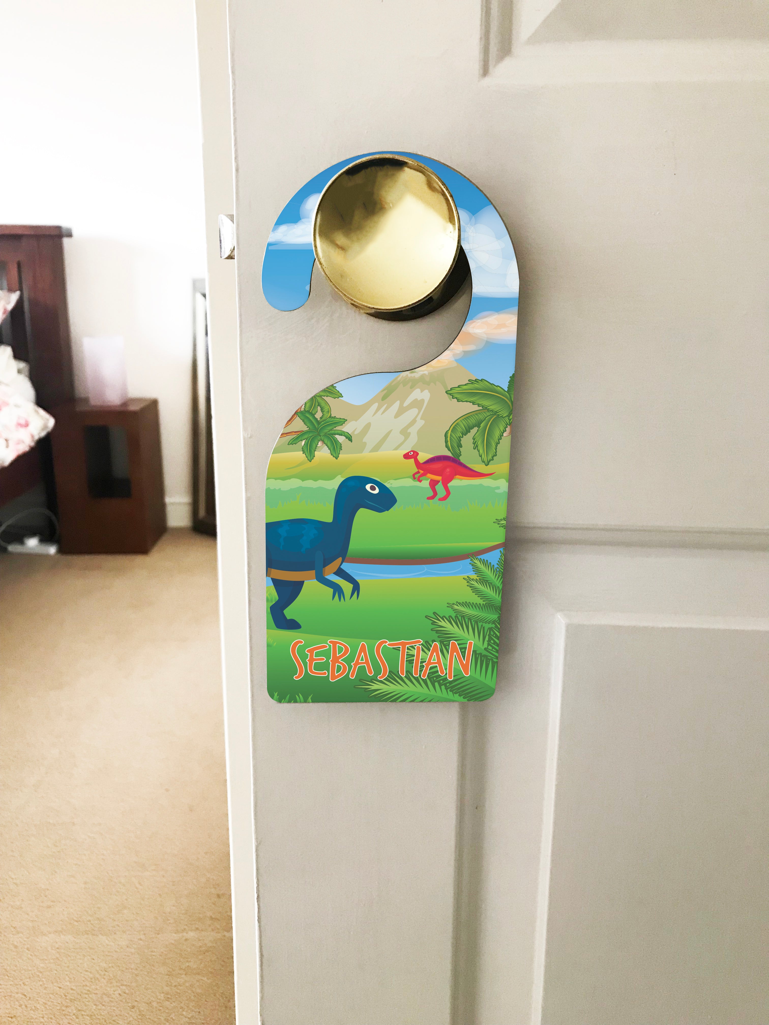 Personalised Children's Door Hanger - Dinosaur Landscape