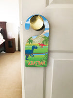 Personalised Children's Door Hanger - Dinosaur Landscape