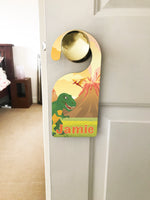 Personalised Children's Door Hanger - Dinosaur Volcano