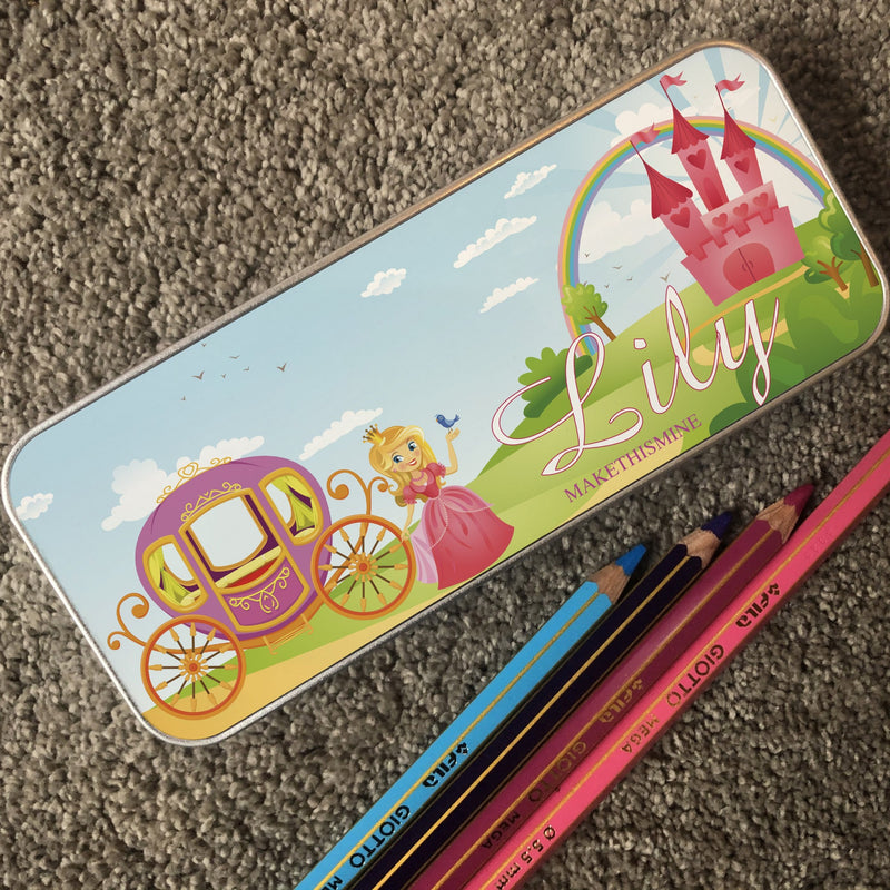 Personalised Children's Pencil Tin with Printed Princess Fairytale Design