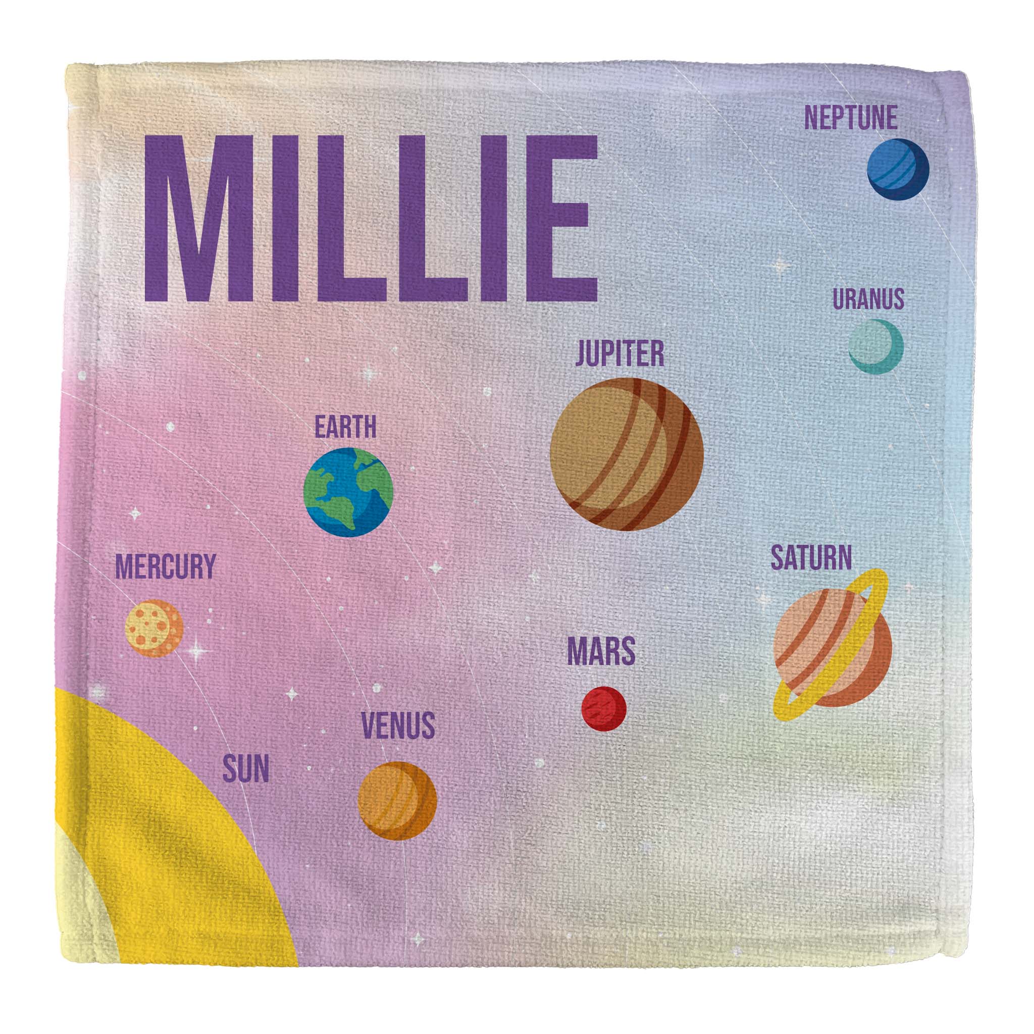 Personalised Children's Towel & Face Cloth Pack - Pink Planets