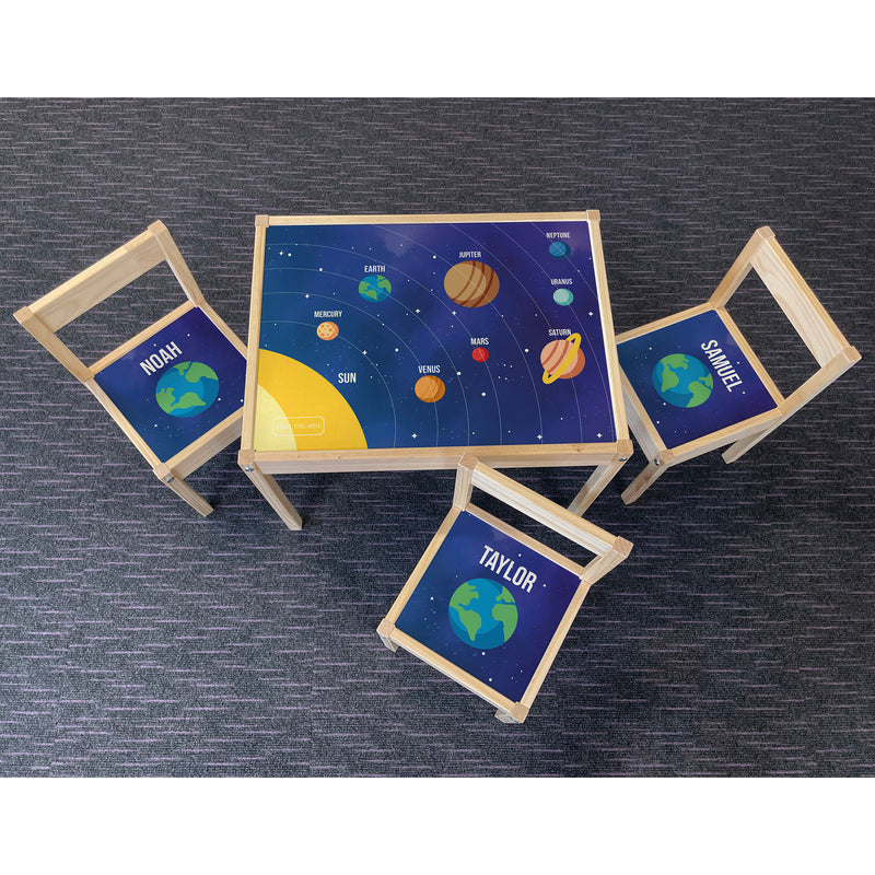 Personalised Children's Table and 3 Chairs Printed Planets Design
