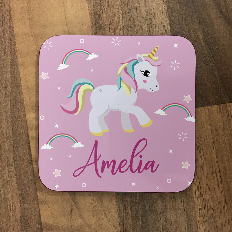 Personalised Children's Coasters - Pink Unicorn Sparkle