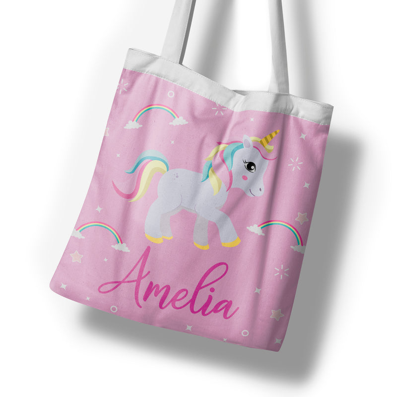 Personalised Children's Tote Bag - Pink Unicorn Sparkle