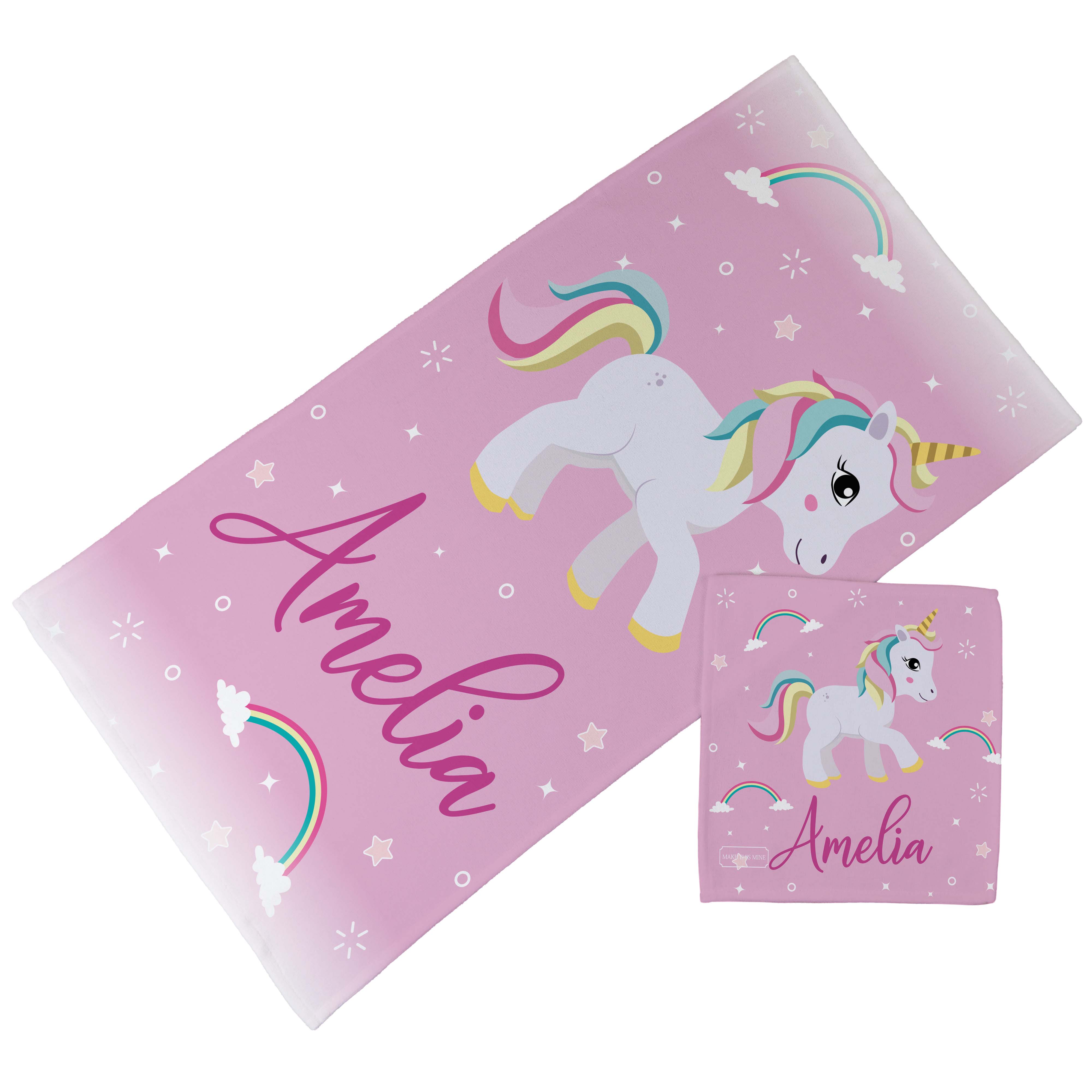 Personalised Children's Towel & Face Cloth Pack - Pink Unicorn Sparkle