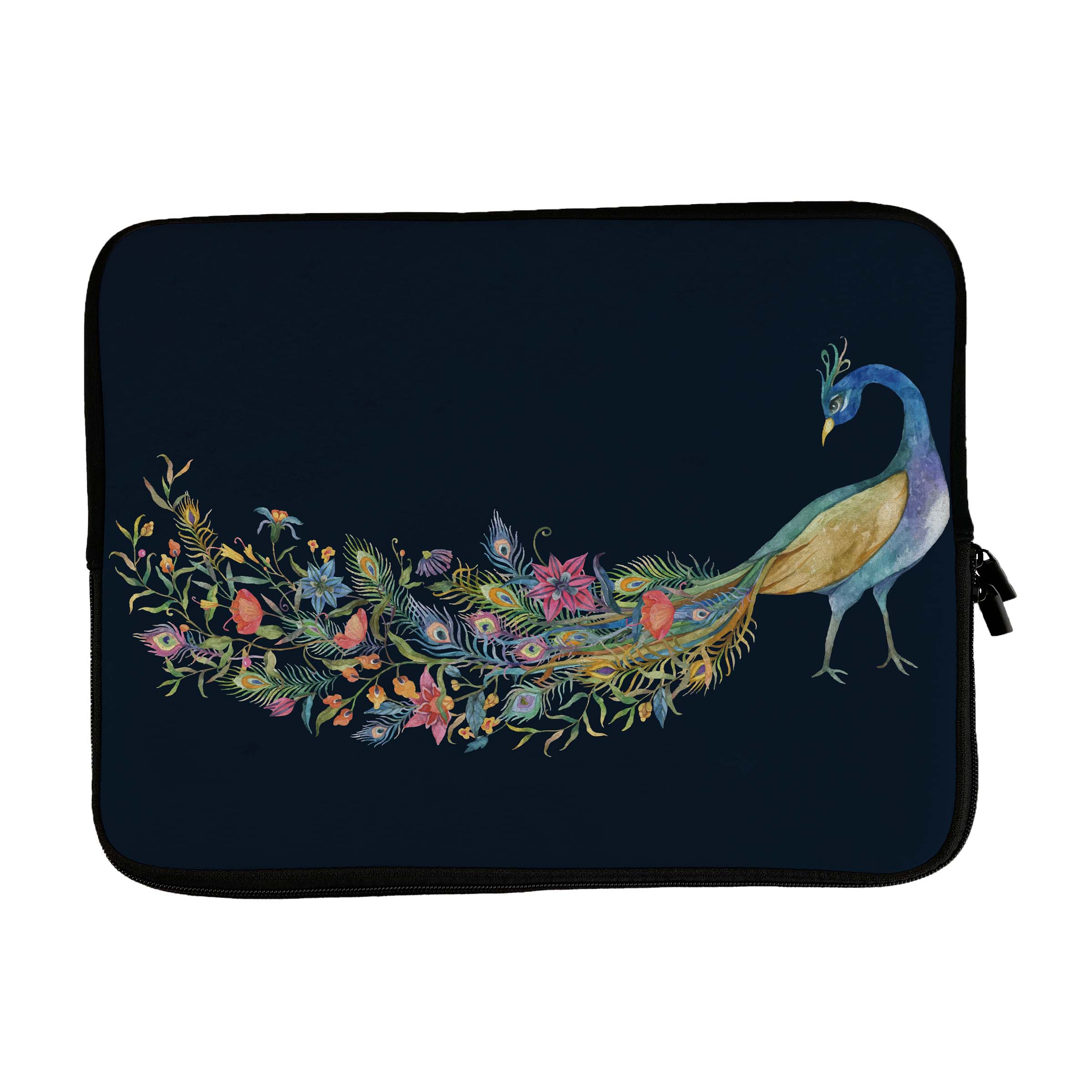 Laptop Sleeve with Flowery Peacock Design