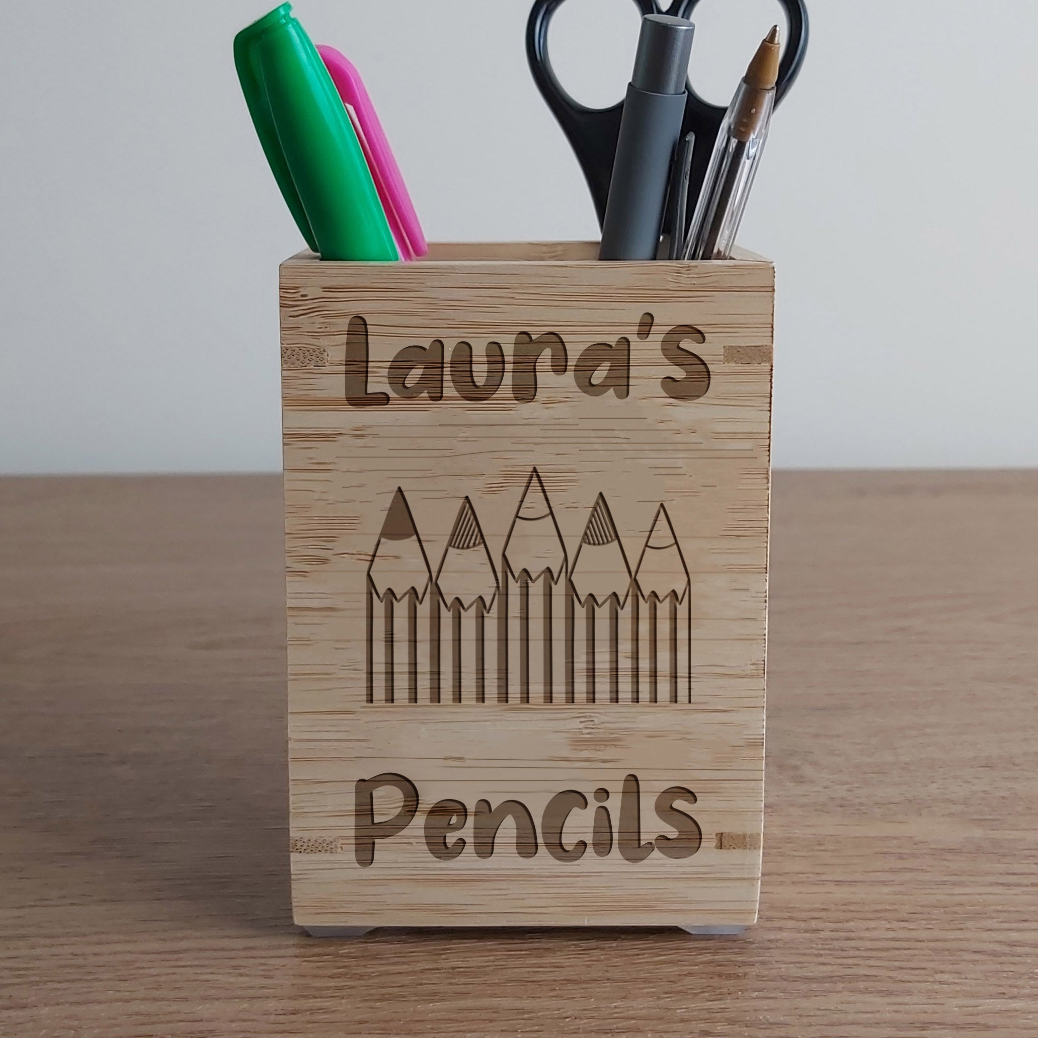 Personalised Engraved Sustainable Bamboo Pen Pot