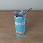 Personalised Stainless Steel Skinny Tumbler & Straw with Pixel Plane Design