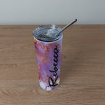 Personalised Stainless Steel Skinny Tumbler & Straw with Purple Marble Design