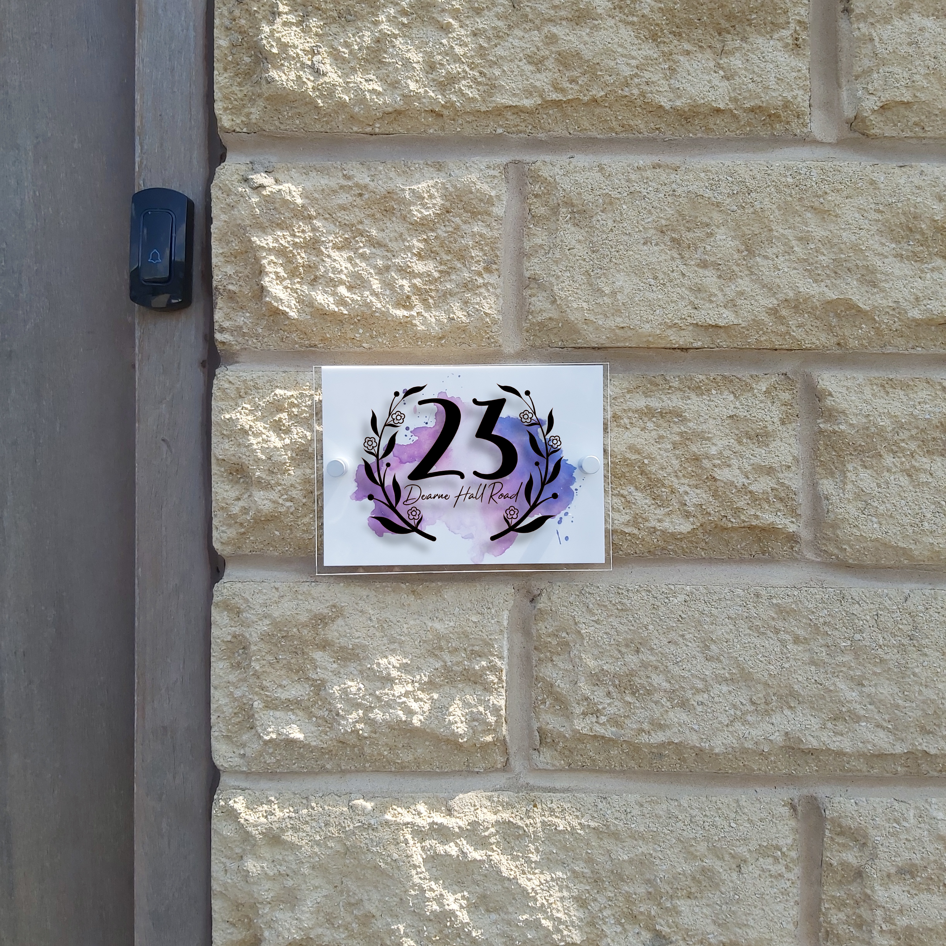 Personalised House Number Sign Black Floral Wreath