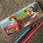 Personalised Children's Pencil Tin with Printed Race Car Design