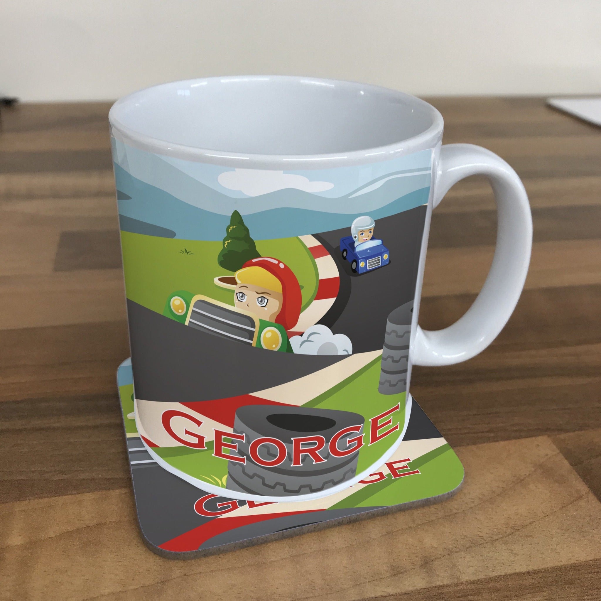 Personalised Children's Mug & Coaster Set - Race Car