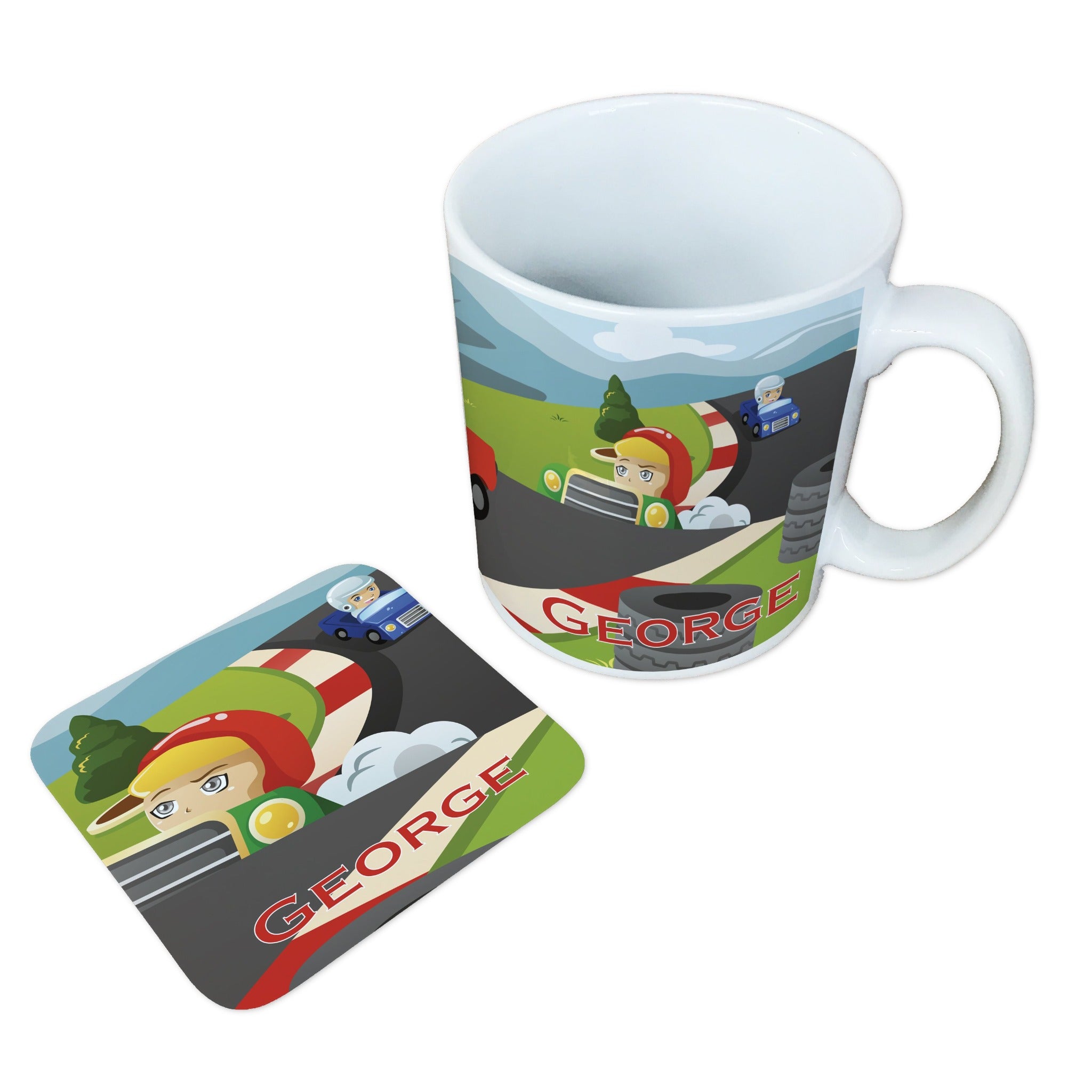 Personalised Children's Mug & Coaster Set - Race Car