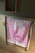 Personalised Children's Towel Pink Unicorn Sparkle