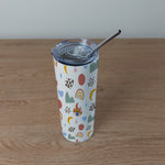 Stainless Steel Skinny Tumbler & Straw with Rainbow Moon Heart Design