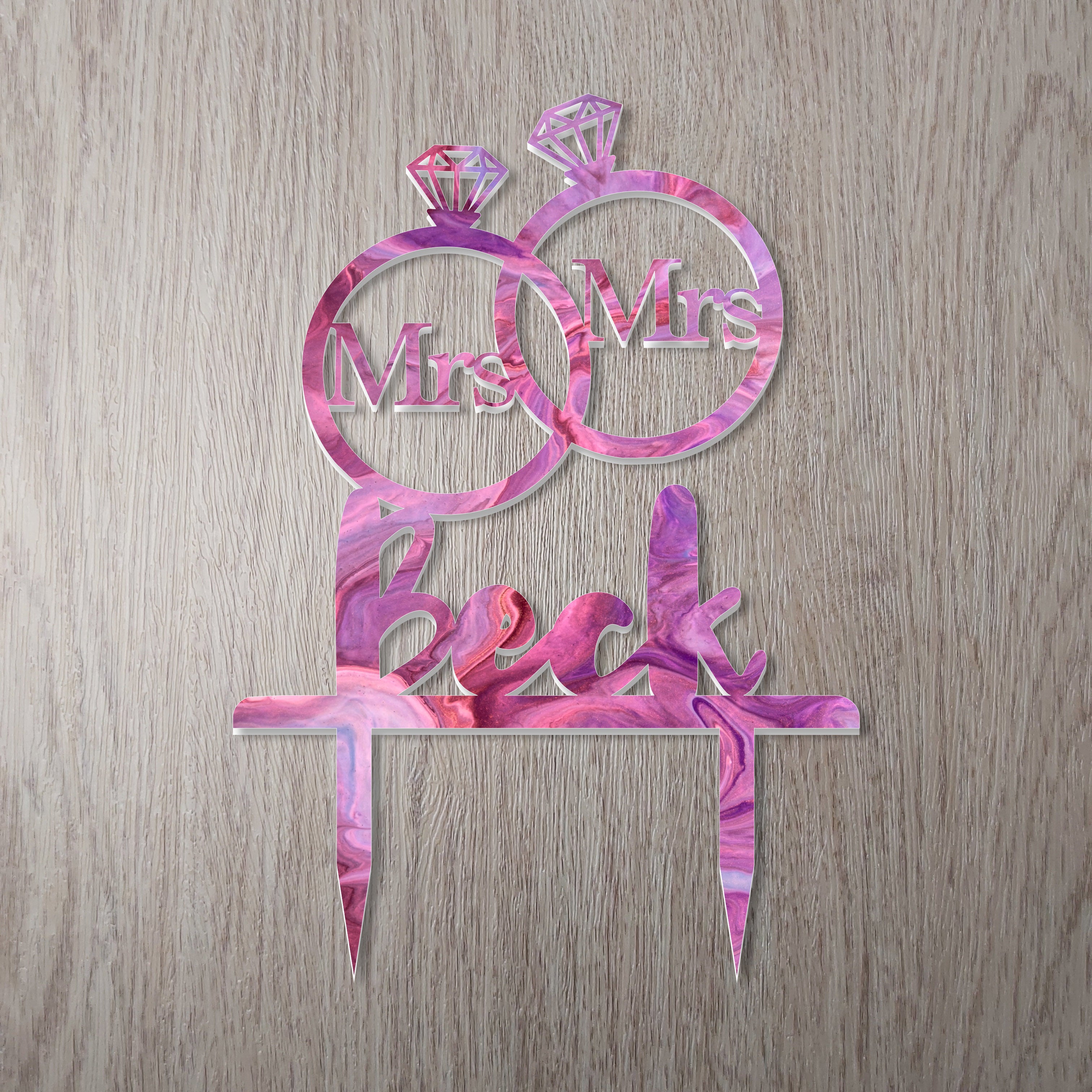 Personalised Perspex Mrs and Mrs Rings Pride Wedding Cake Topper