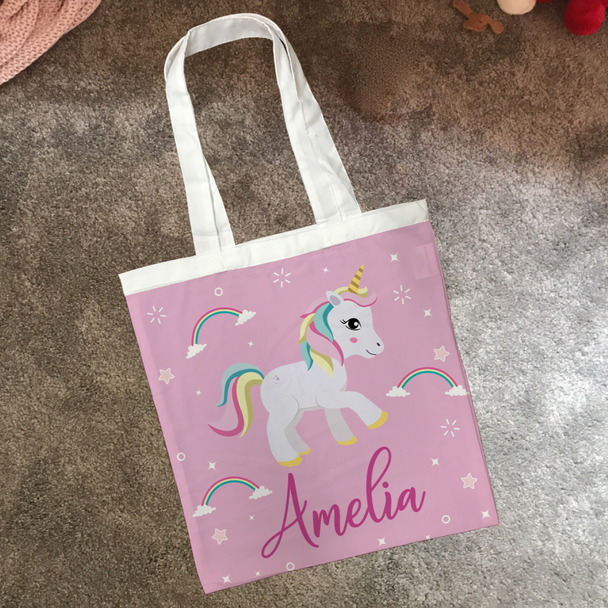 Personalised Children's Tote Bag - Pink Unicorn Sparkle