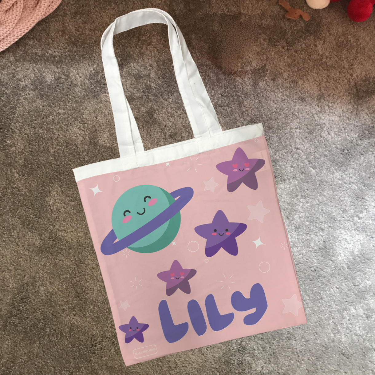 Personalised Kids Tote Bag - Pink Stars